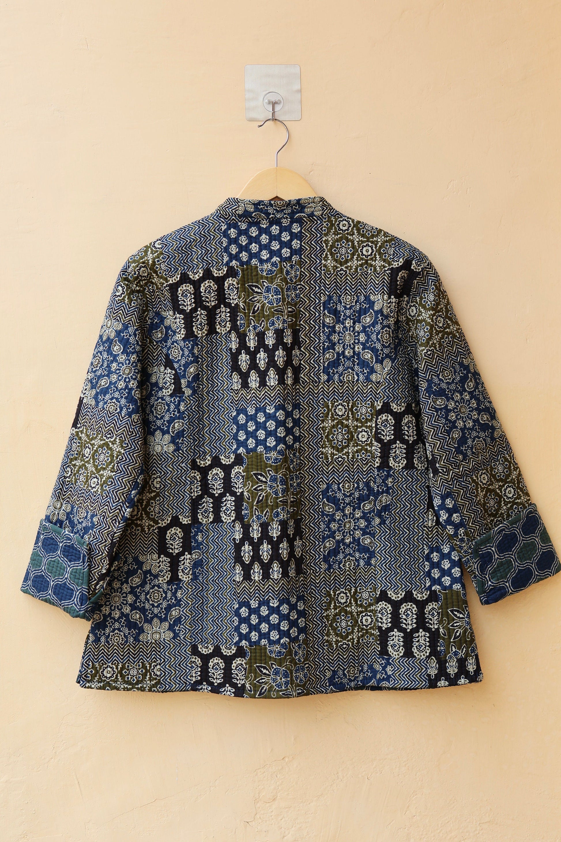 Indian Hand Block Printed Cotton Quilted Jacket, Kantha Kimono Robe, Vintage Boho Kimono Style Women's Coat, Mother's Day Gift for her