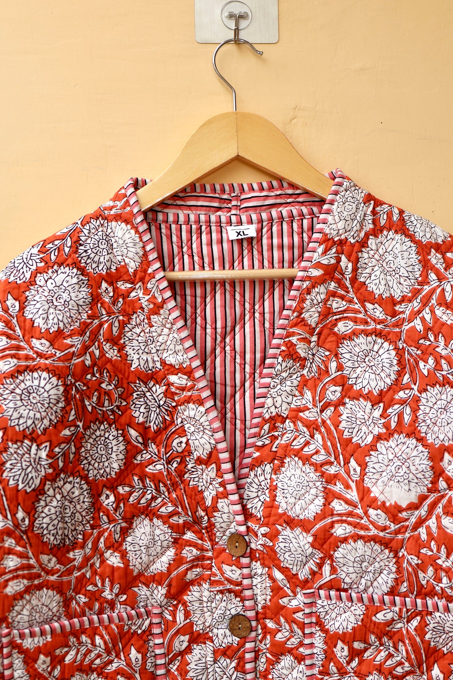 Indian Handmade Cotton Kantha Patchwork Quilted Jacket/Coat Block print Women's Reversible Clothing Kimono Vintage Spring Gift for Her