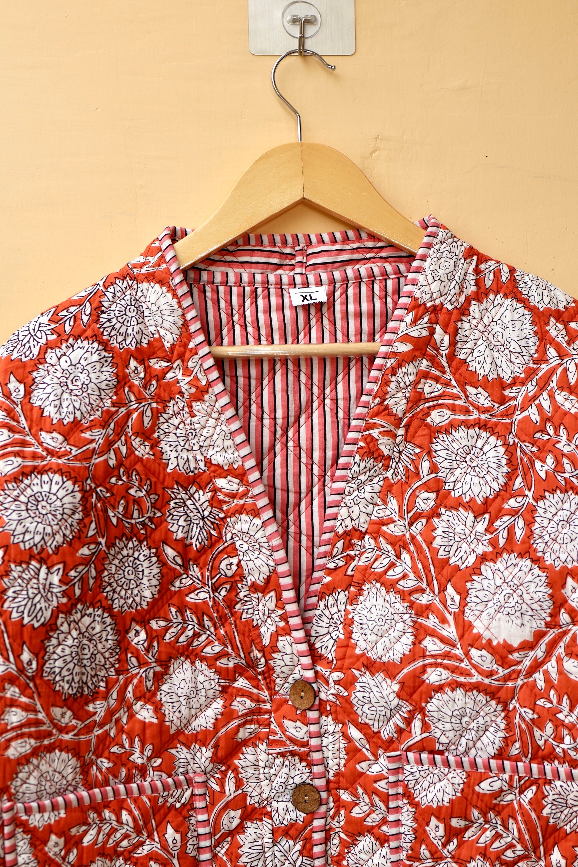 Indian Handmade Cotton Kantha Patchwork Quilted Jacket/Coat Block print Women's Reversible Clothing Kimono Vintage Spring Gift for Her