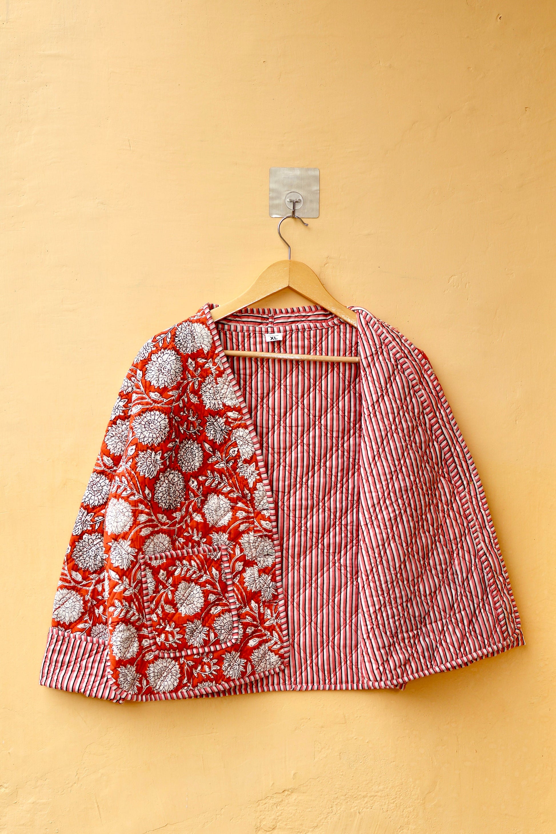 Indian Handmade Cotton Kantha Patchwork Quilted Jacket/Coat Block print Women's Reversible Clothing Kimono Vintage Spring Gift for Her