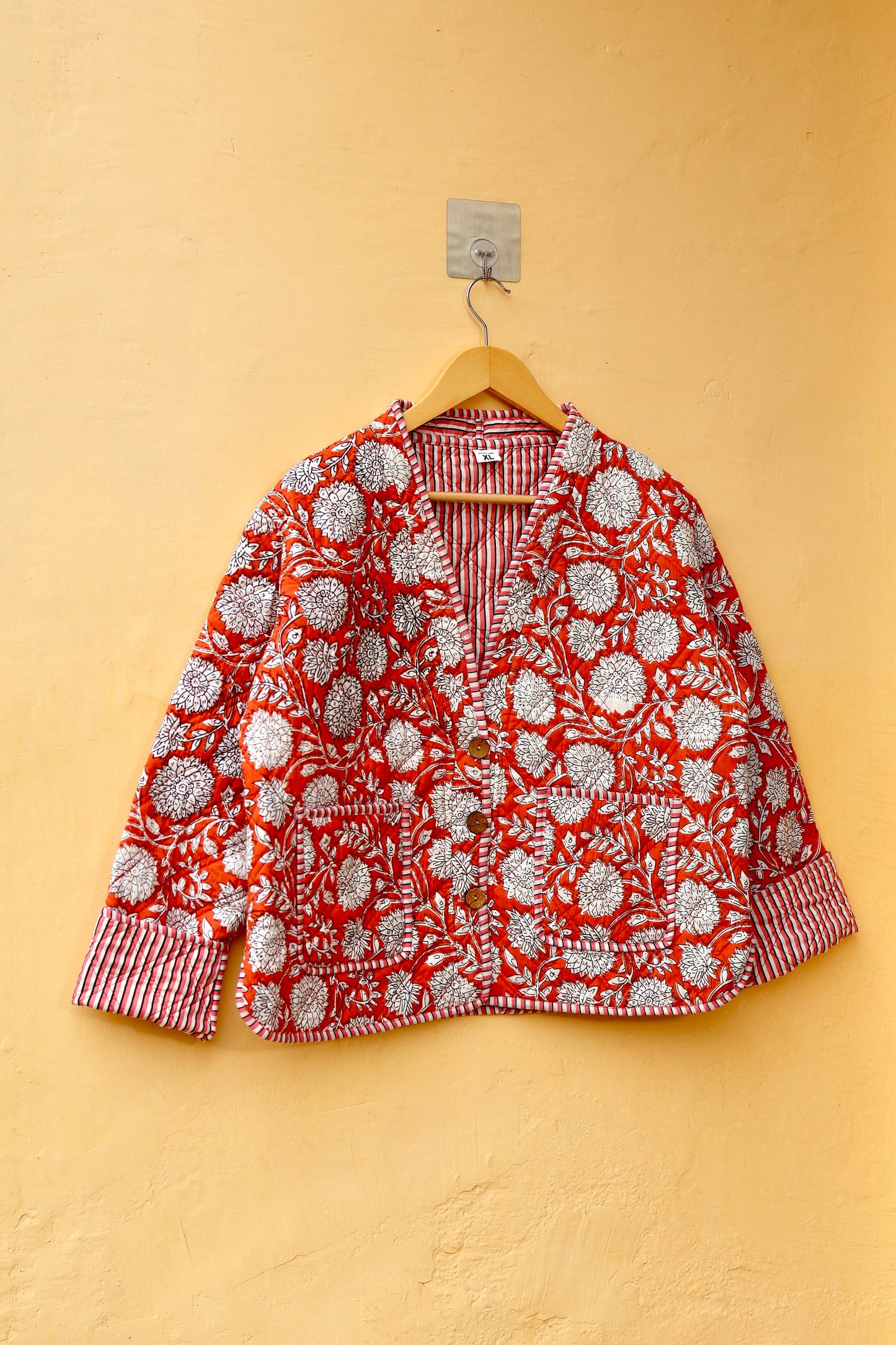 Indian Handmade Cotton Kantha Patchwork Quilted Jacket/Coat Block print Women's Reversible Clothing Kimono Vintage Spring Gift for Her