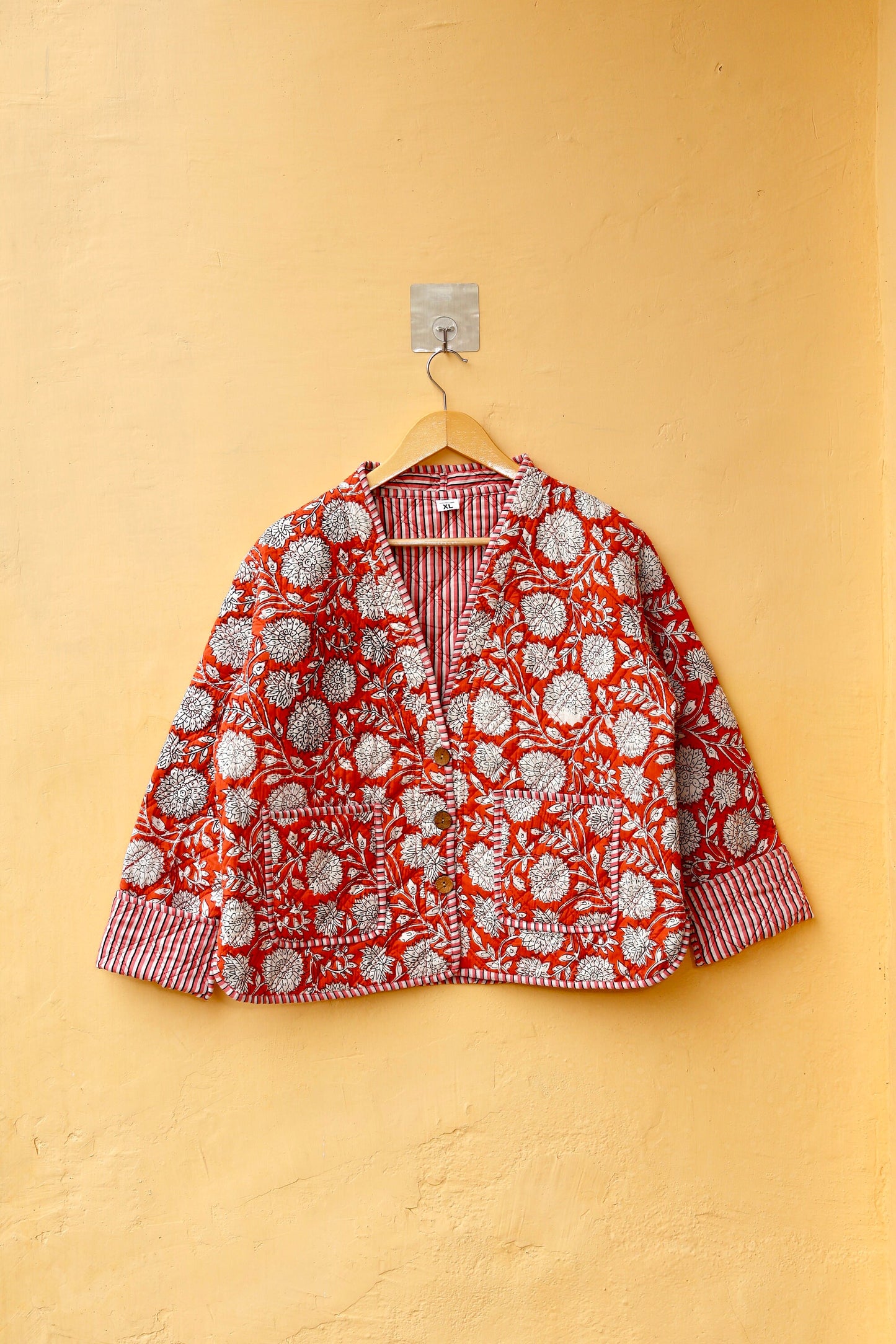 Indian Handmade Cotton Kantha Patchwork Quilted Jacket/Coat Block print Women's Reversible Clothing Kimono Vintage Spring Gift for Her