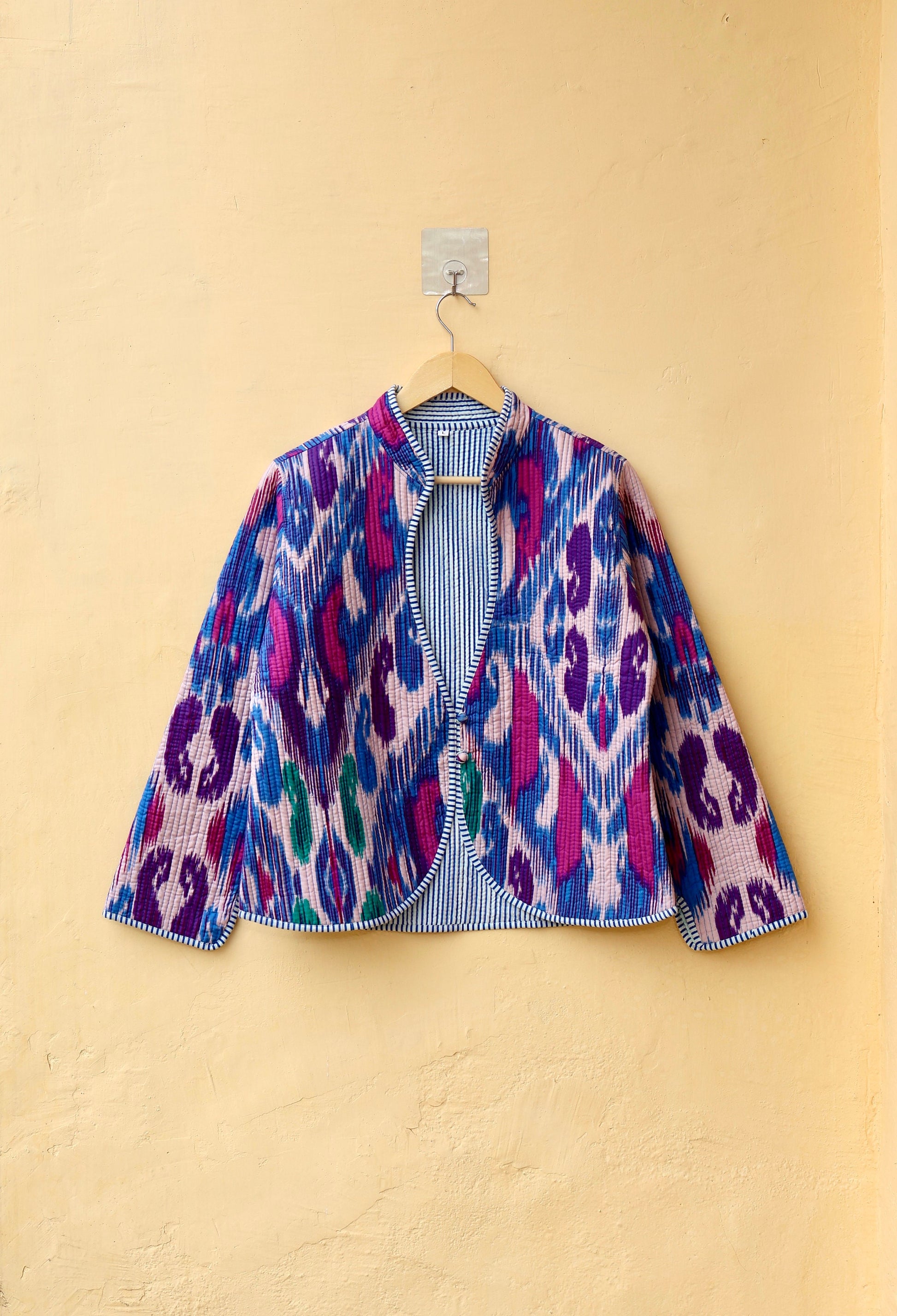 Cotton Quilted Jacket V-Neck New Style Kantha Jacket Hand Block Print Floral Indian Womens Clothing Coat, Boho Jacket Valentine Gift for Her