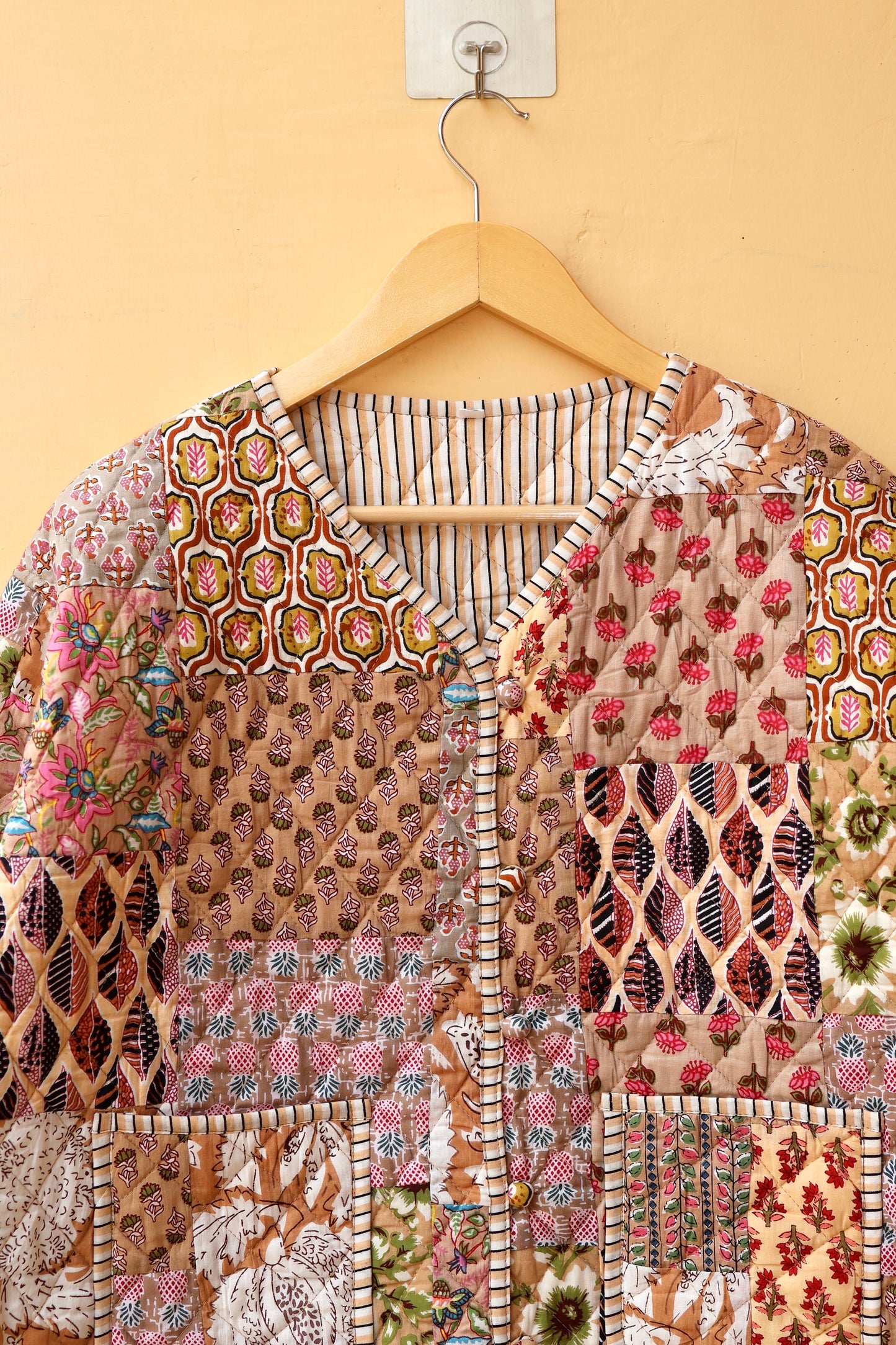 Indian Cotton Kantha Jacket, Vintage Patchwork Women’s Quilted Reversible Coat Kimono Block Printed Boho Style Spring Jacket, Gift for her