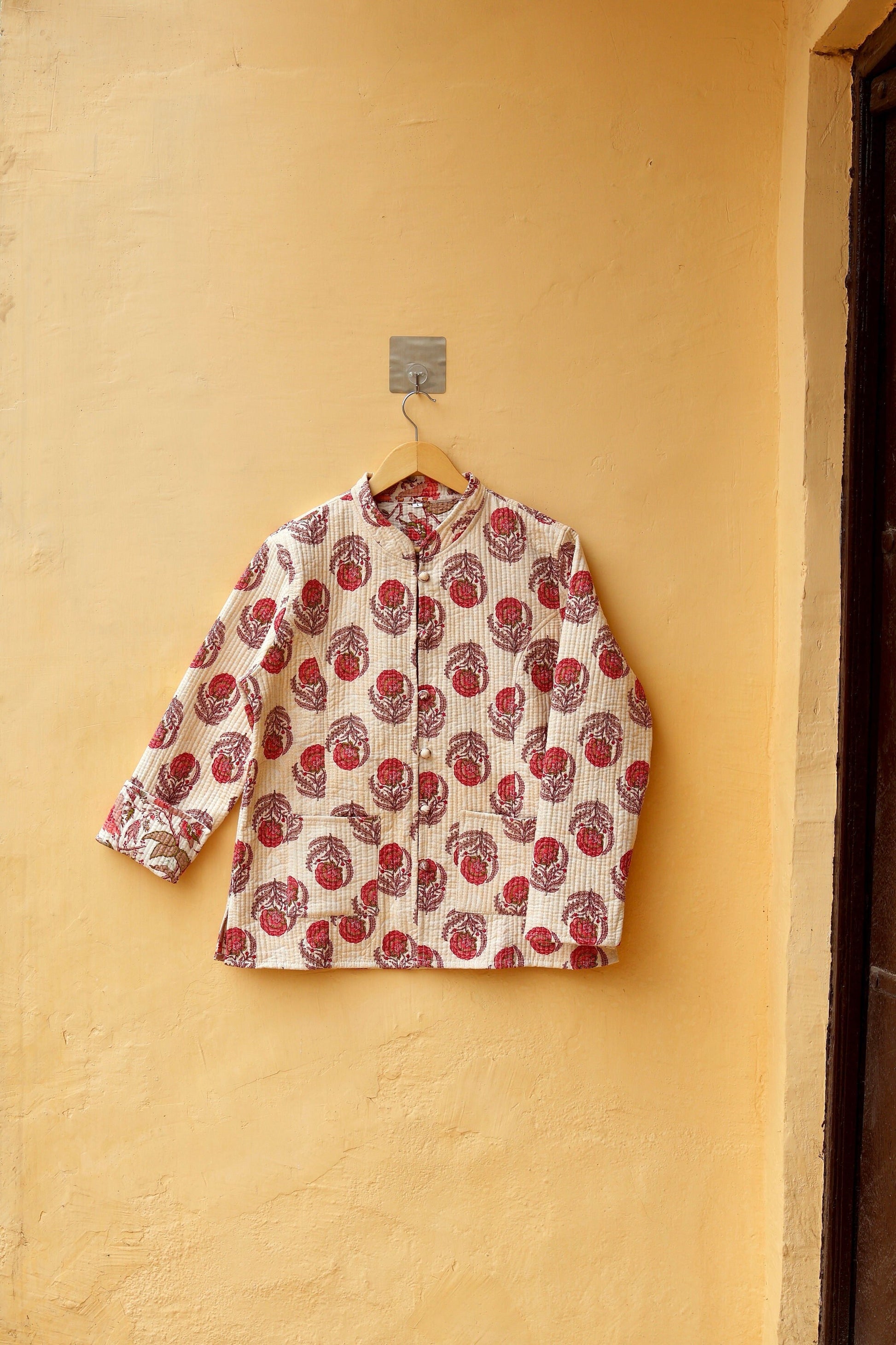 Cotton Handmade Kantha Jacket, Womens Clothing Quilted Reversible Coat, Kimono Indian Hand Printed Vintage Boho Vest Valentines Gift for Her