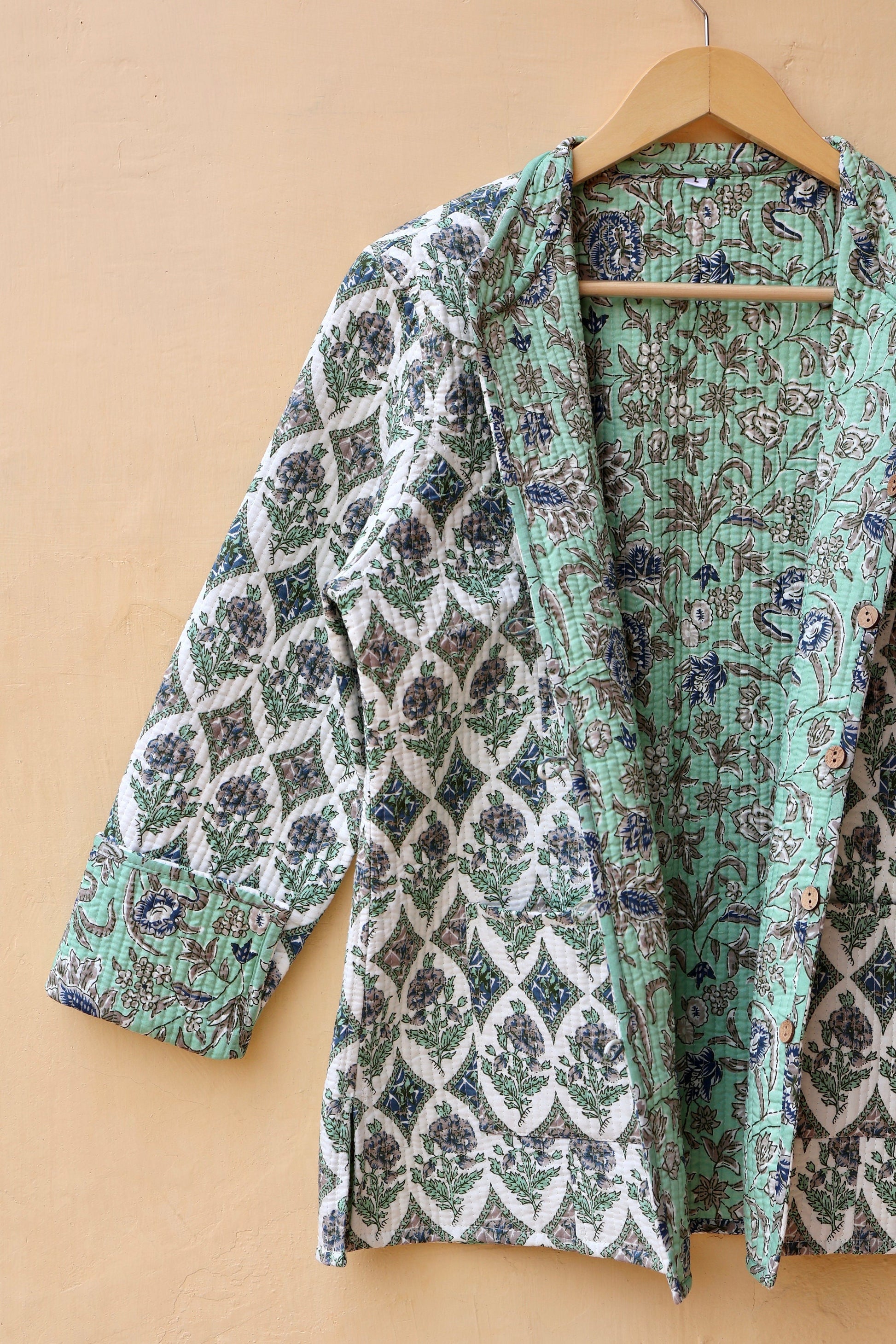 Cotton Handmade Kantha Jacket, Womens Clothing Quilted Reversible Coat, Kimono Indian Hand Printed Vintage Boho Vest Valentines Gift for Her