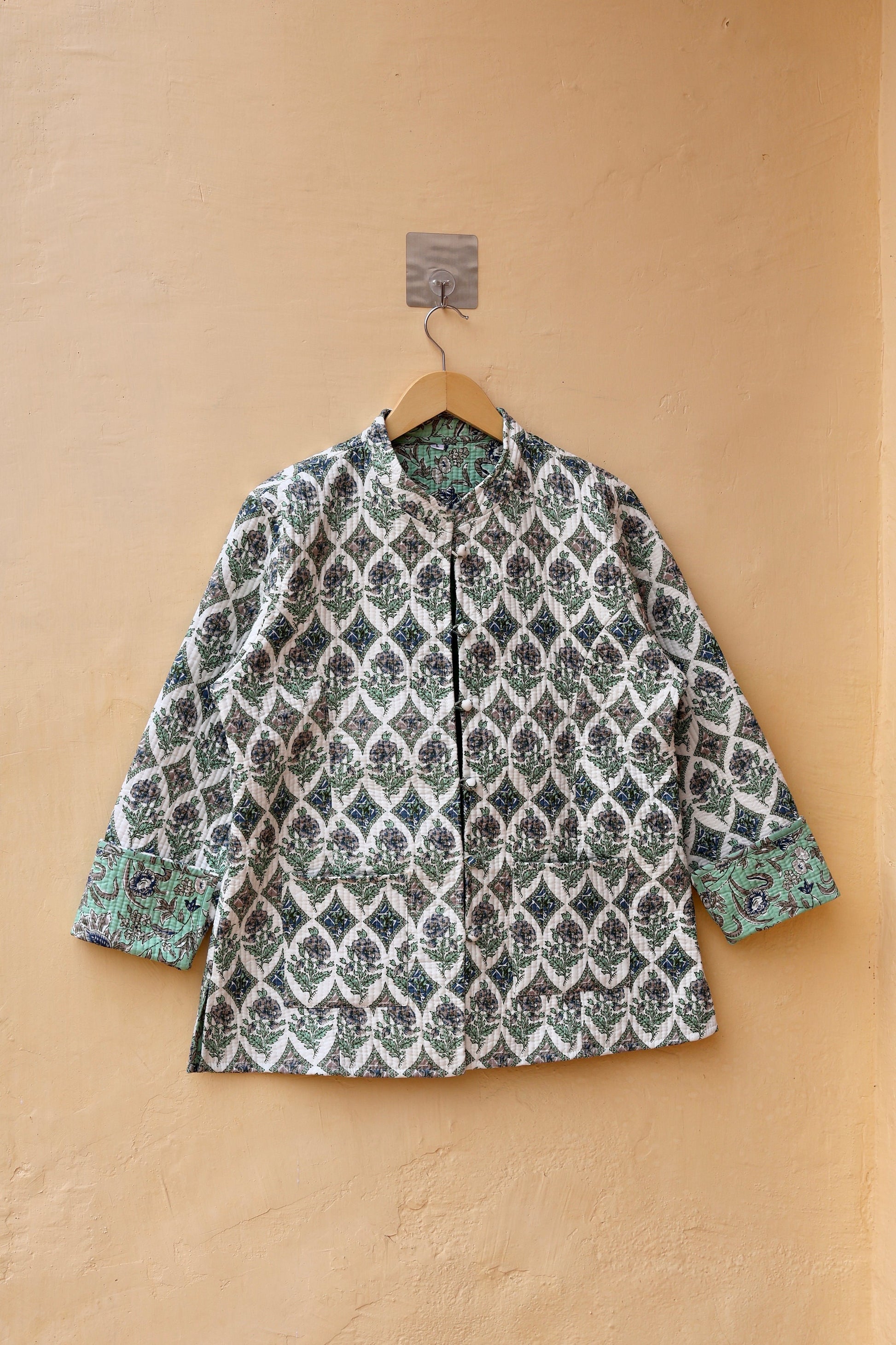 Cotton Handmade Kantha Jacket, Womens Clothing Quilted Reversible Coat, Kimono Indian Hand Printed Vintage Boho Vest Valentines Gift for Her