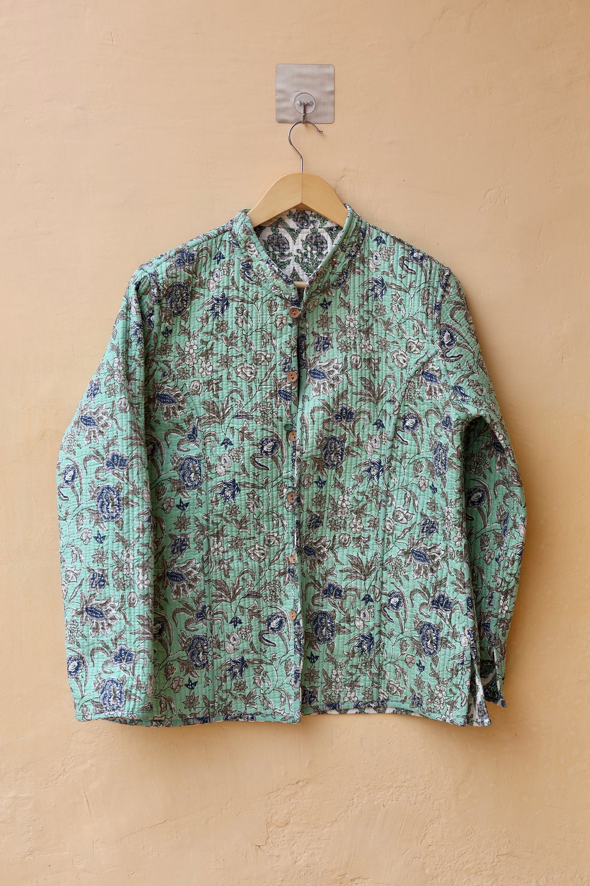 Cotton Handmade Kantha Jacket, Womens Clothing Quilted Reversible Coat, Kimono Indian Hand Printed Vintage Boho Vest Valentines Gift for Her