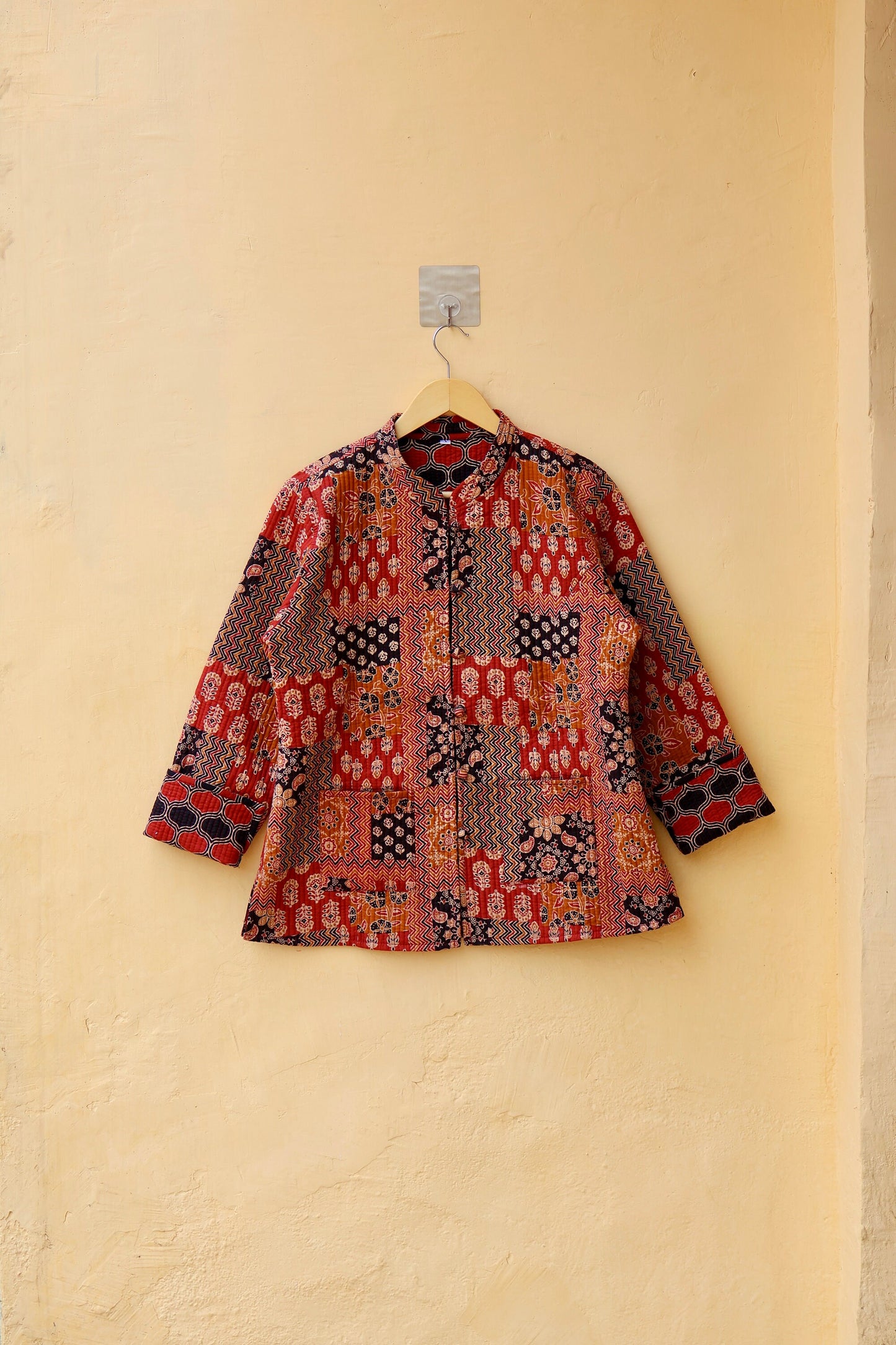 Cotton Handmade Kantha Jacket, Womens Clothing Quilted Reversible Coat, Kimono Indian Hand Printed Vintage Boho Vest Valentines Gift for Her