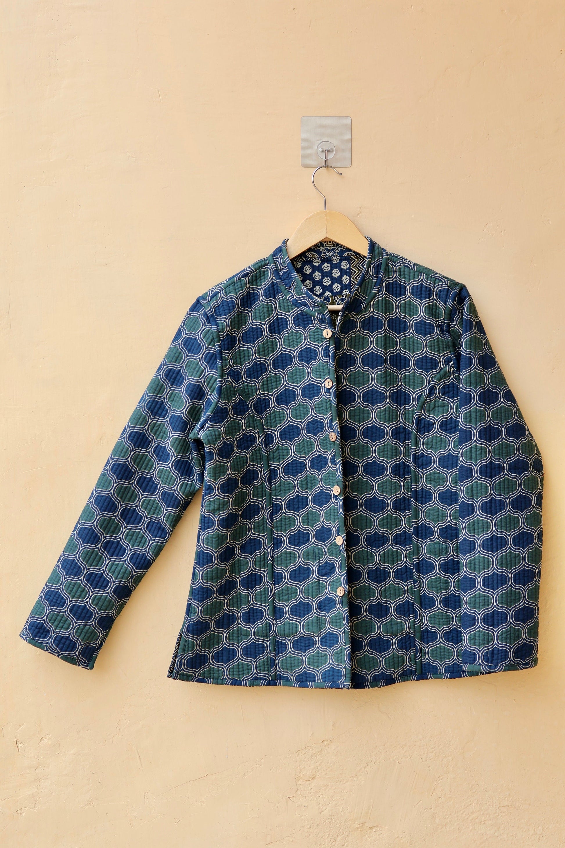 Indian Hand Block Printed Cotton Quilted Jacket, Kantha Kimono Robe, Vintage Boho Kimono Style Women's Coat, Mother's Day Gift for her