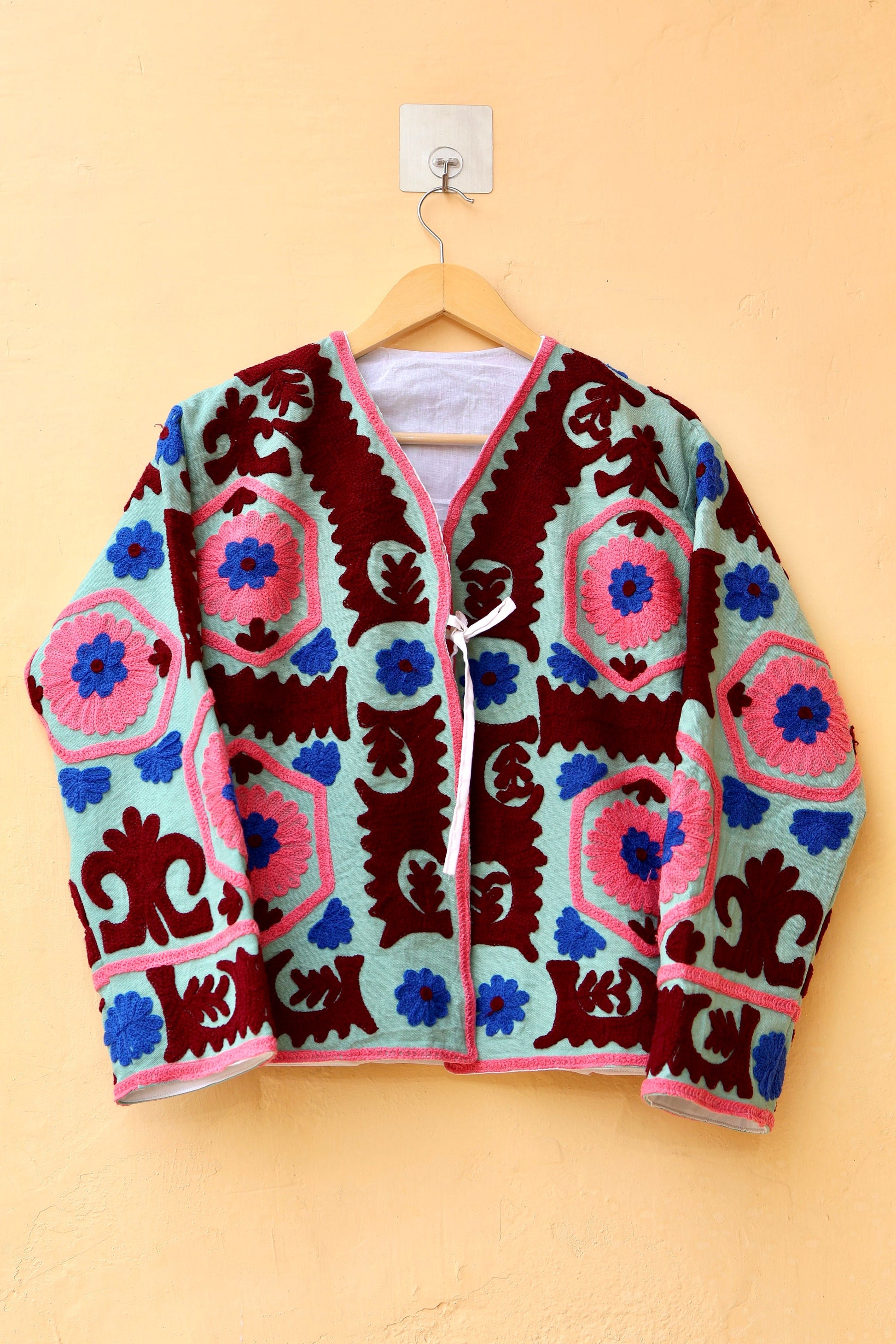 Indian Handmade Suzani Embroidery Jacket, Unique Style Artisan Made Jacket, Floral Women's Coat, New Style Jacket, Boho Suzani, Gift for Her