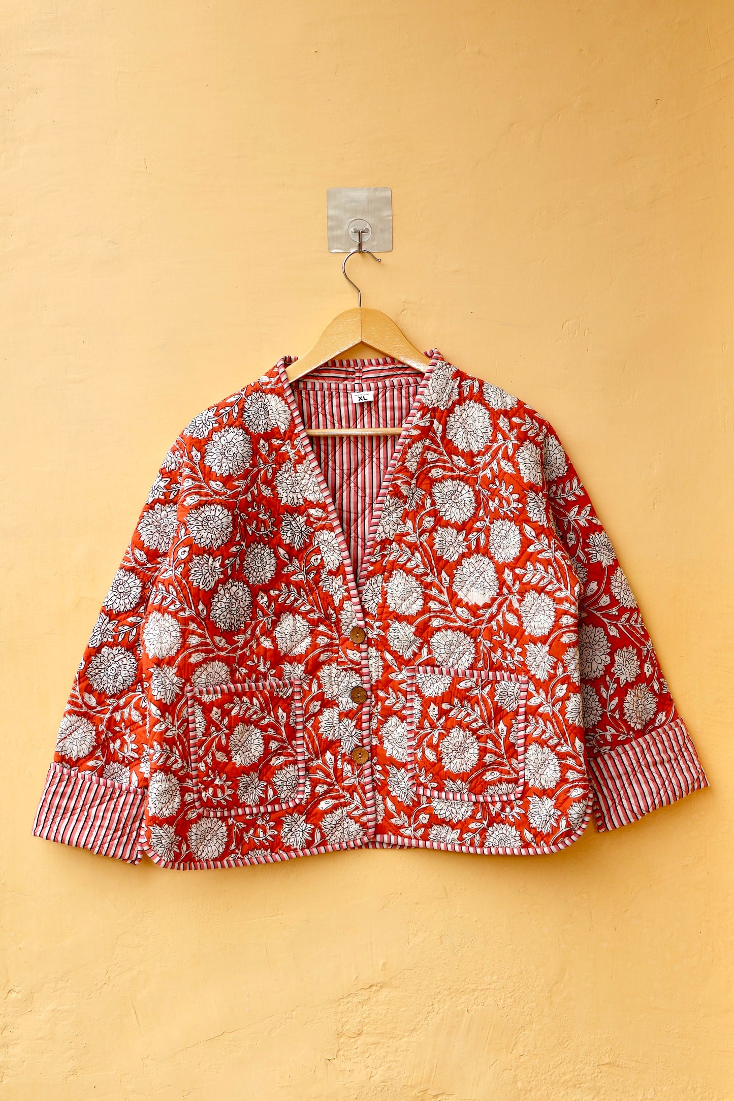 Indian Handmade Cotton Kantha Patchwork Quilted Jacket/Coat Block print Women's Reversible Clothing Kimono Vintage Spring Gift for Her