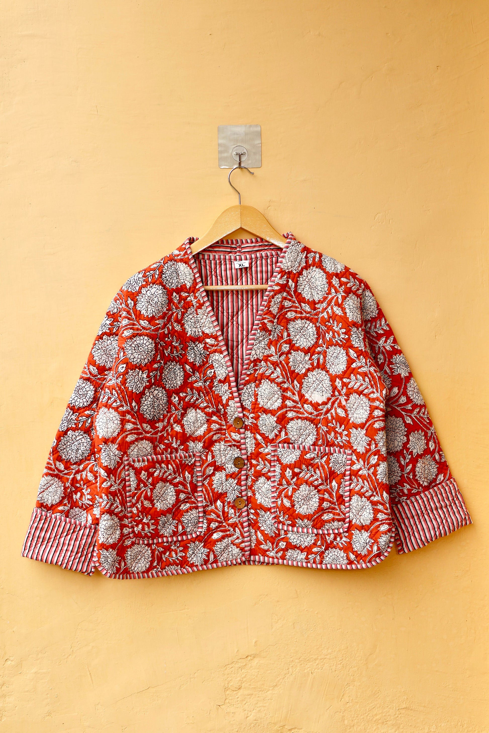 Indian Handmade Cotton Kantha Patchwork Quilted Jacket/Coat Block print Women's Reversible Clothing Kimono Vintage Spring Gift for Her