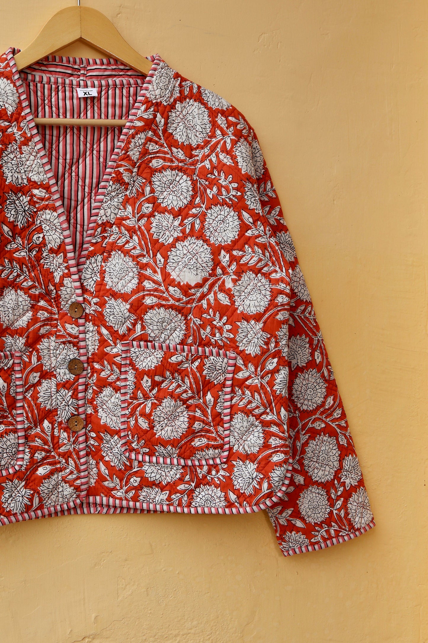 Indian Handmade Cotton Kantha Patchwork Quilted Jacket/Coat Block print Women's Reversible Clothing Kimono Vintage Spring Gift for Her