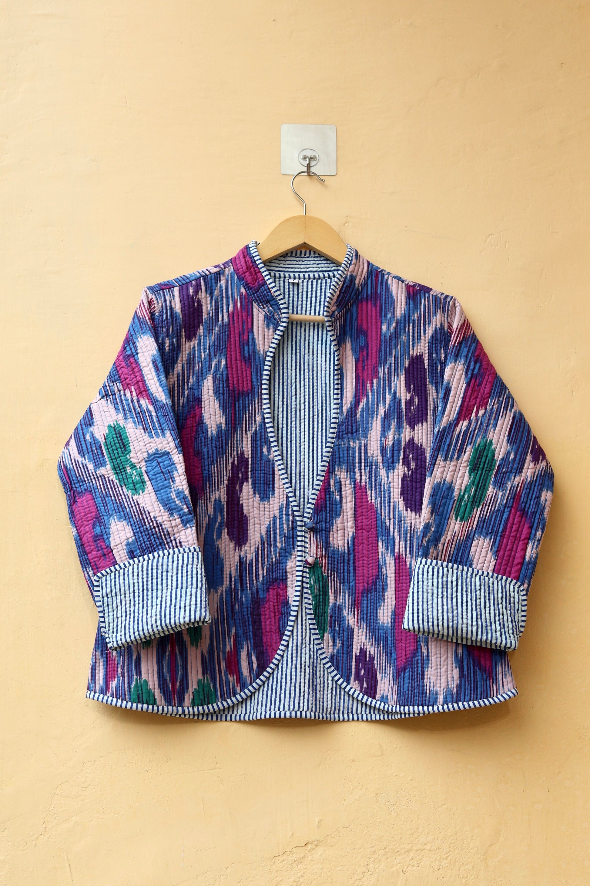 Cotton Quilted Jacket V-Neck New Style Kantha Jacket Hand Block Print Floral Indian Womens Clothing Coat, Boho Jacket Valentine Gift for Her