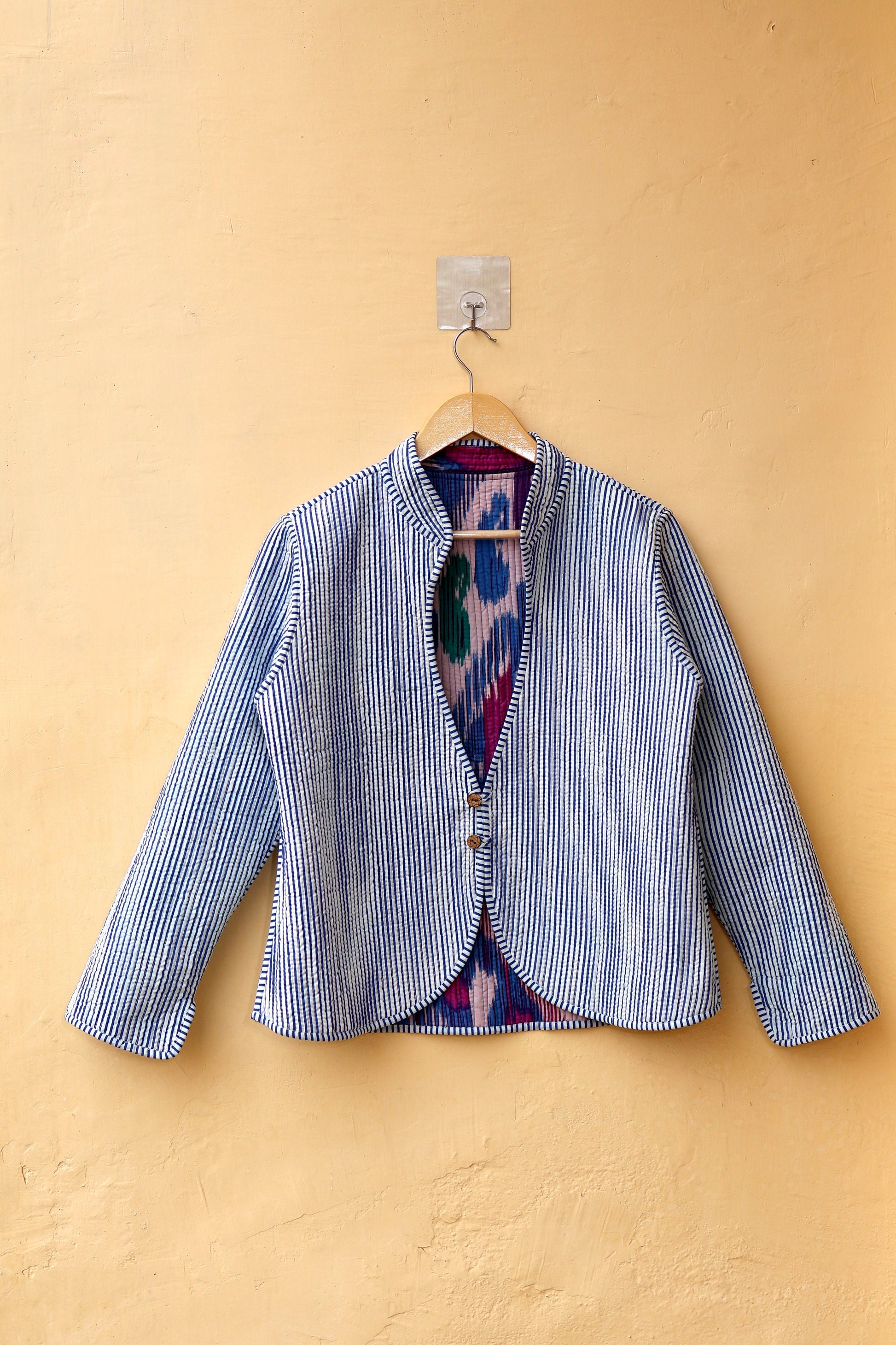 Cotton Quilted Jacket V-Neck New Style Kantha Jacket Hand Block Print Floral Indian Womens Clothing Coat, Boho Jacket Valentine Gift for Her