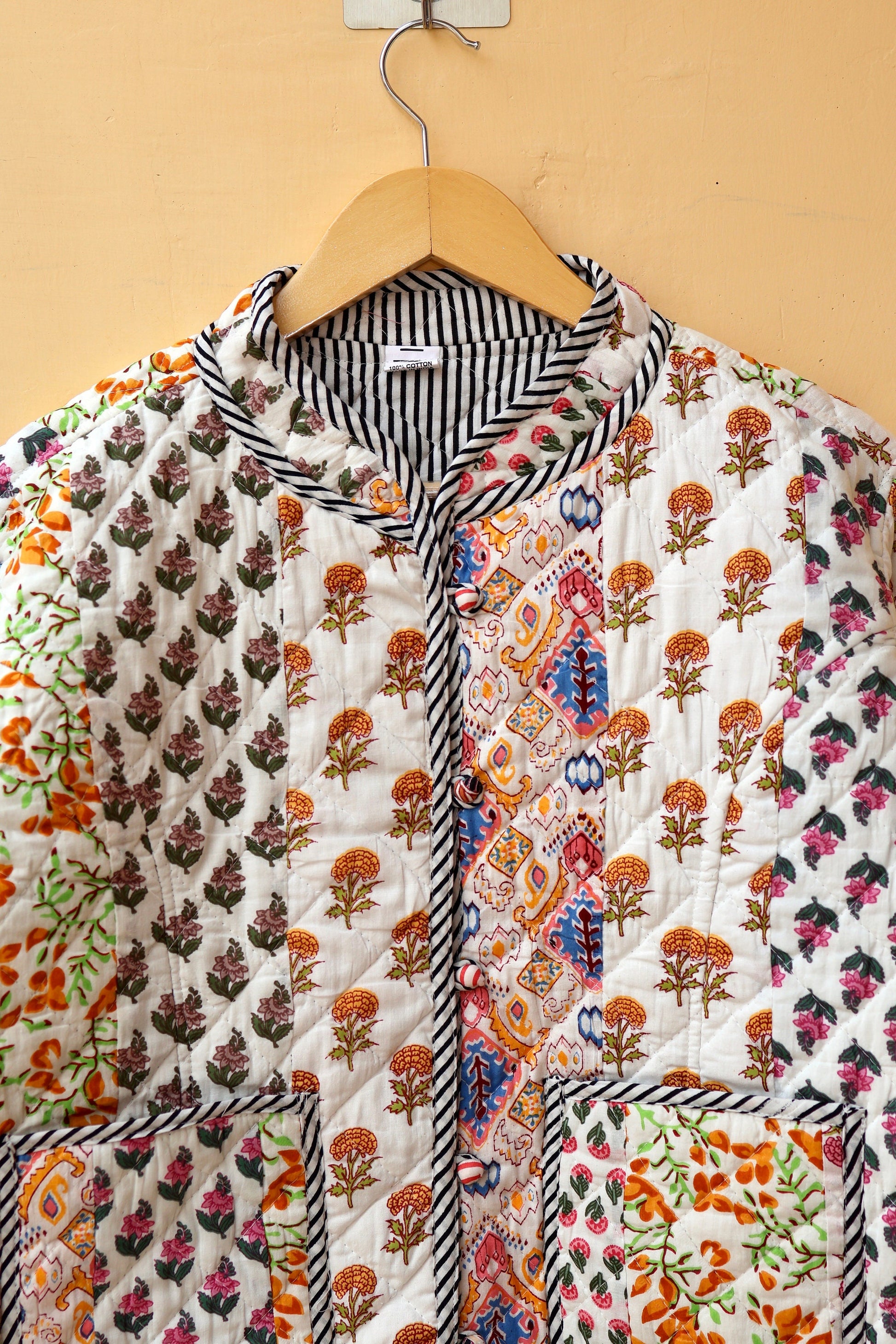 Indian Handmade Cotton Quilted Jacket, Vintage White Patchwork Kantha Jacket, Reversible Women's Boho Coat, Spring Clothing Gift for Her