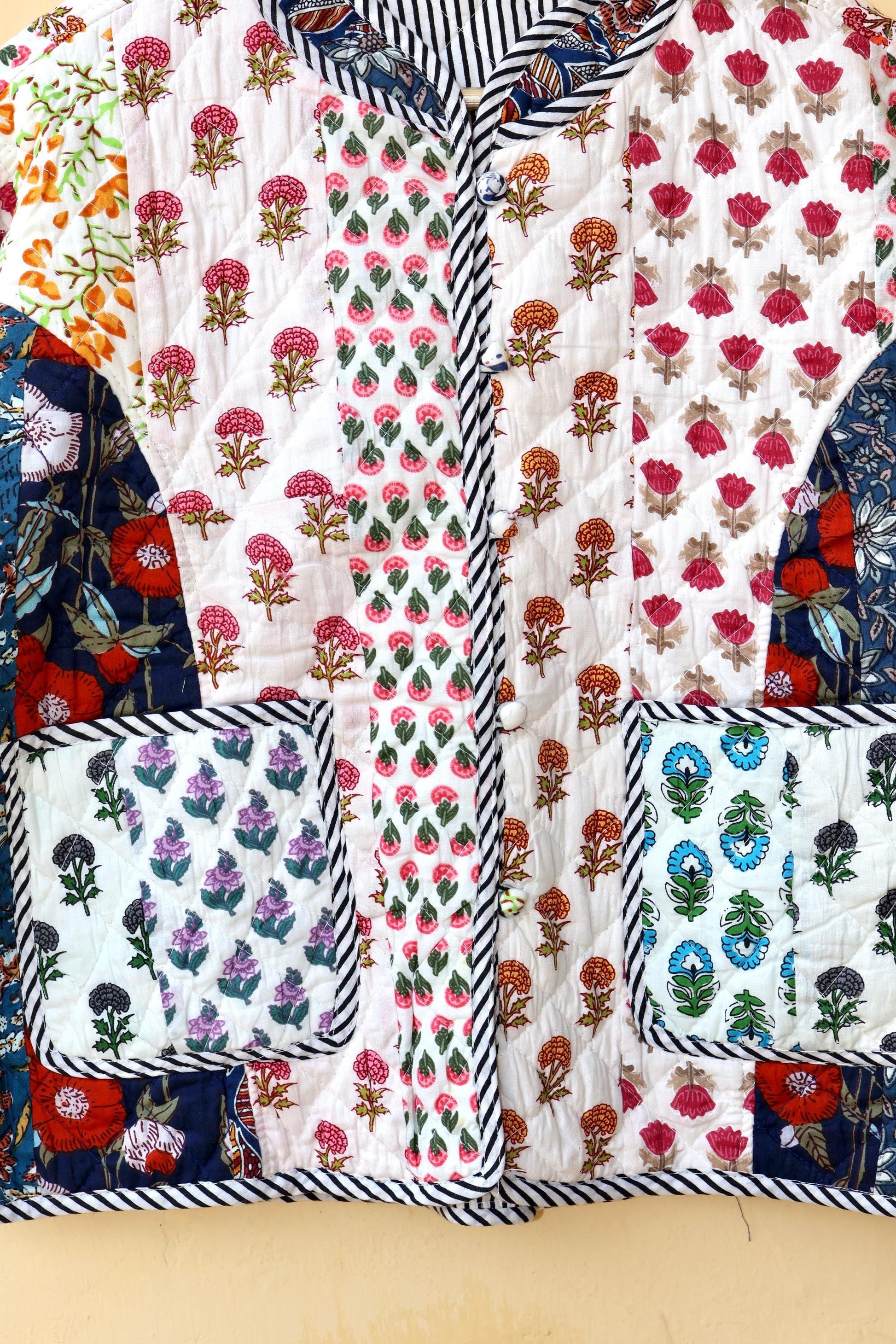 Indian Handmade Cotton Kantha Patchwork Quilted Jacket/Coat Block print Women's Reversible Clothing Kimono Vintage Valentine Gift for Her