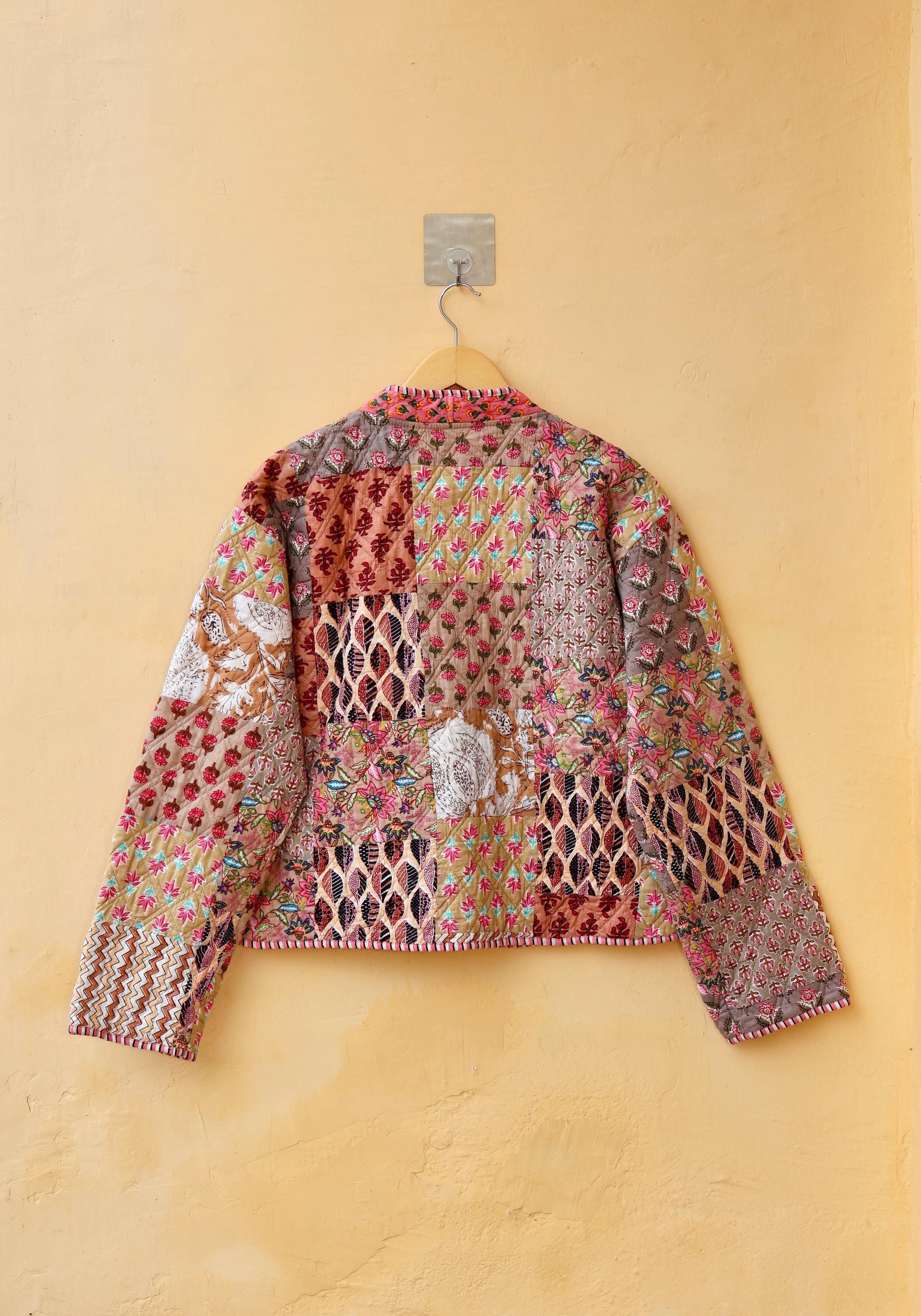 Indian Handmade Cotton Kantha Jacket, V-Neck Vintage Patchwork Women’s Quilted Reversible Kimono Coat, Boho Style, Spring Gift for her