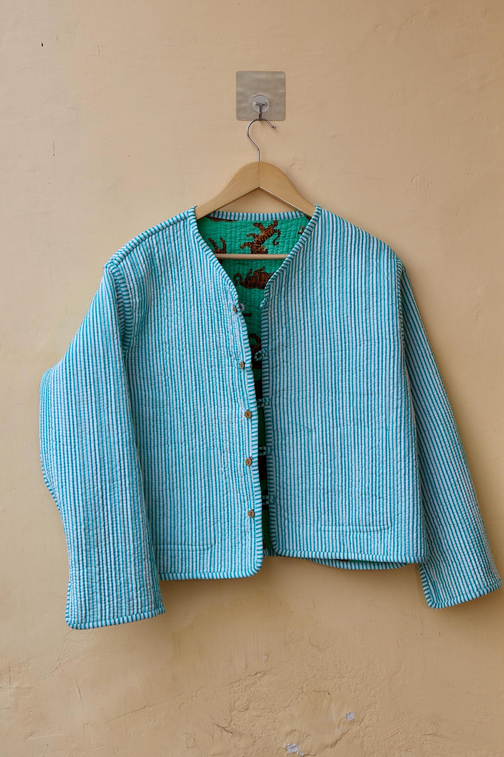 Cotton Handmade Kantha Jacket, Womens Clothing Quilted Reversible Coat, Kimono Indian Hand Printed Vintage Boho Vest Valentines Gift for Her