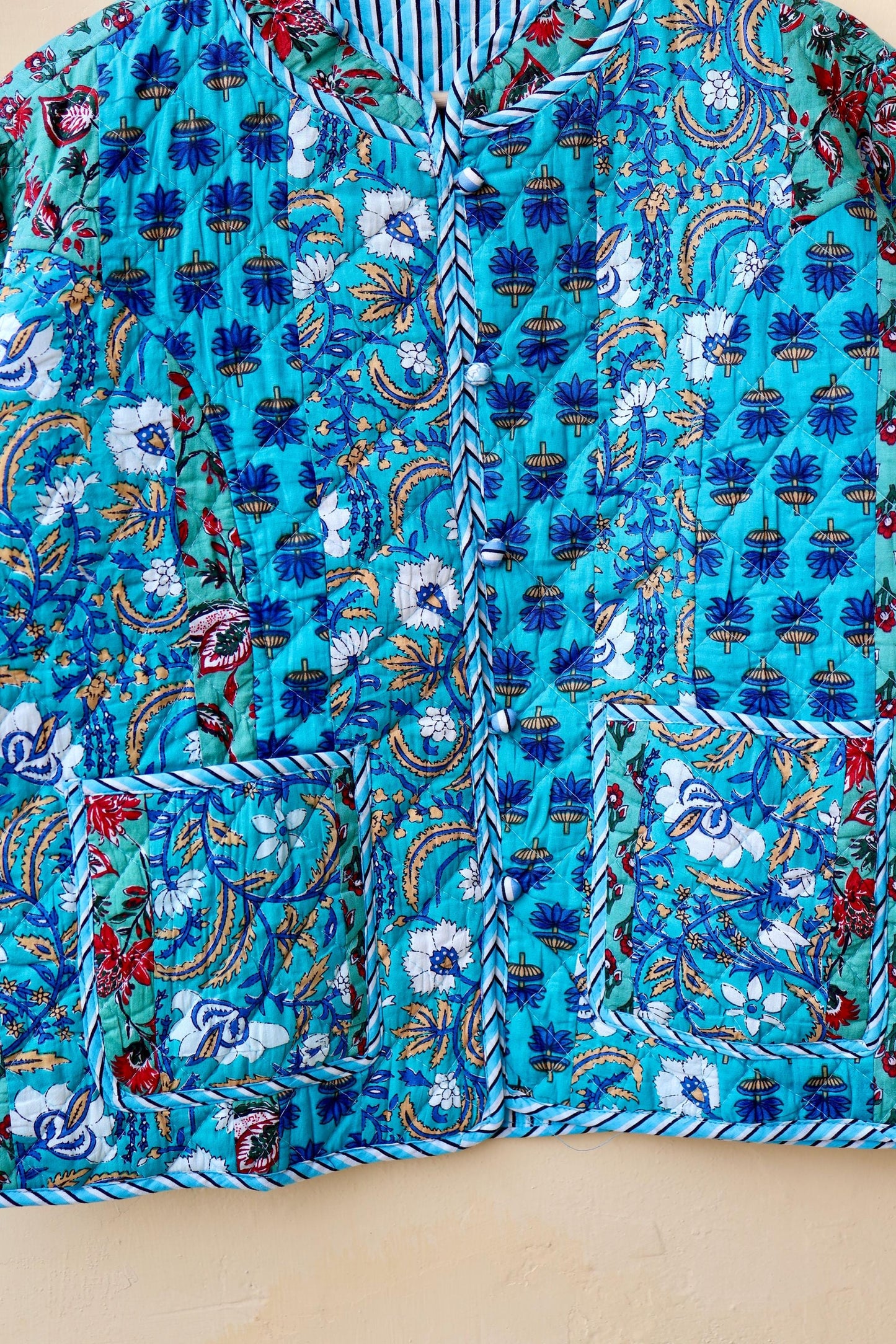Indian Handmade Cotton Kantha Patchwork Quilted Jacket/Coat Block print Women's Reversible Clothing Kimono Vintage Valentine Gift for Her