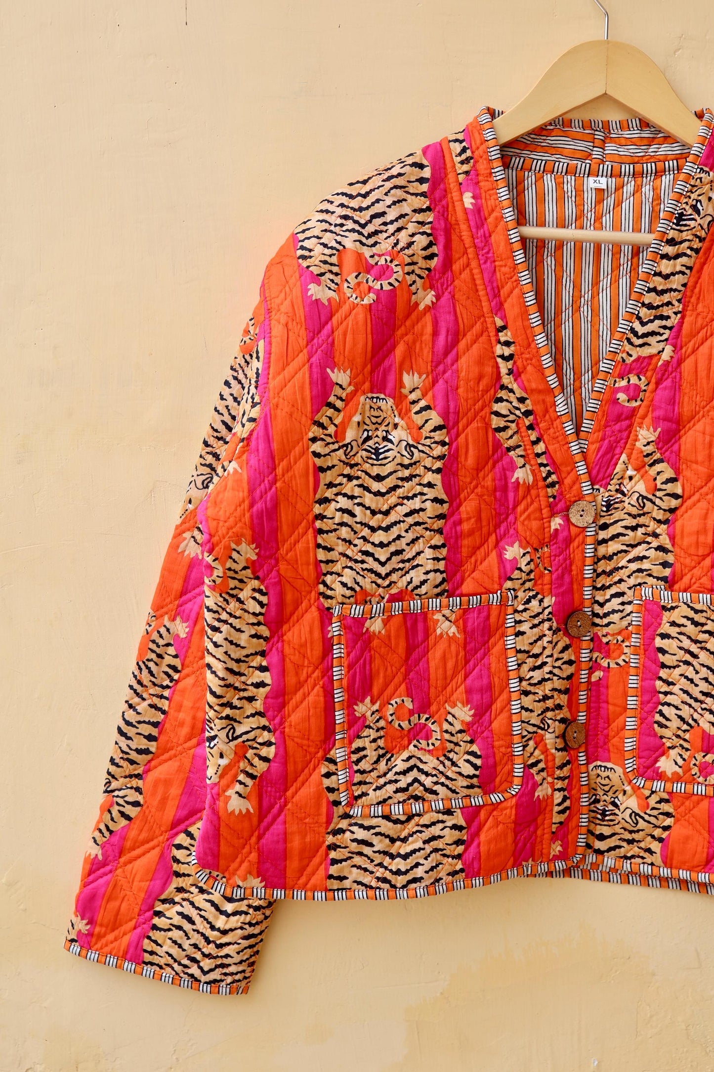 Cotton Quilted Jacket V-Neck New Style Spring Kantha Jacket Hand Block Print Floral Indian Women's Clothing Coat, Bohemian Jacket for Her