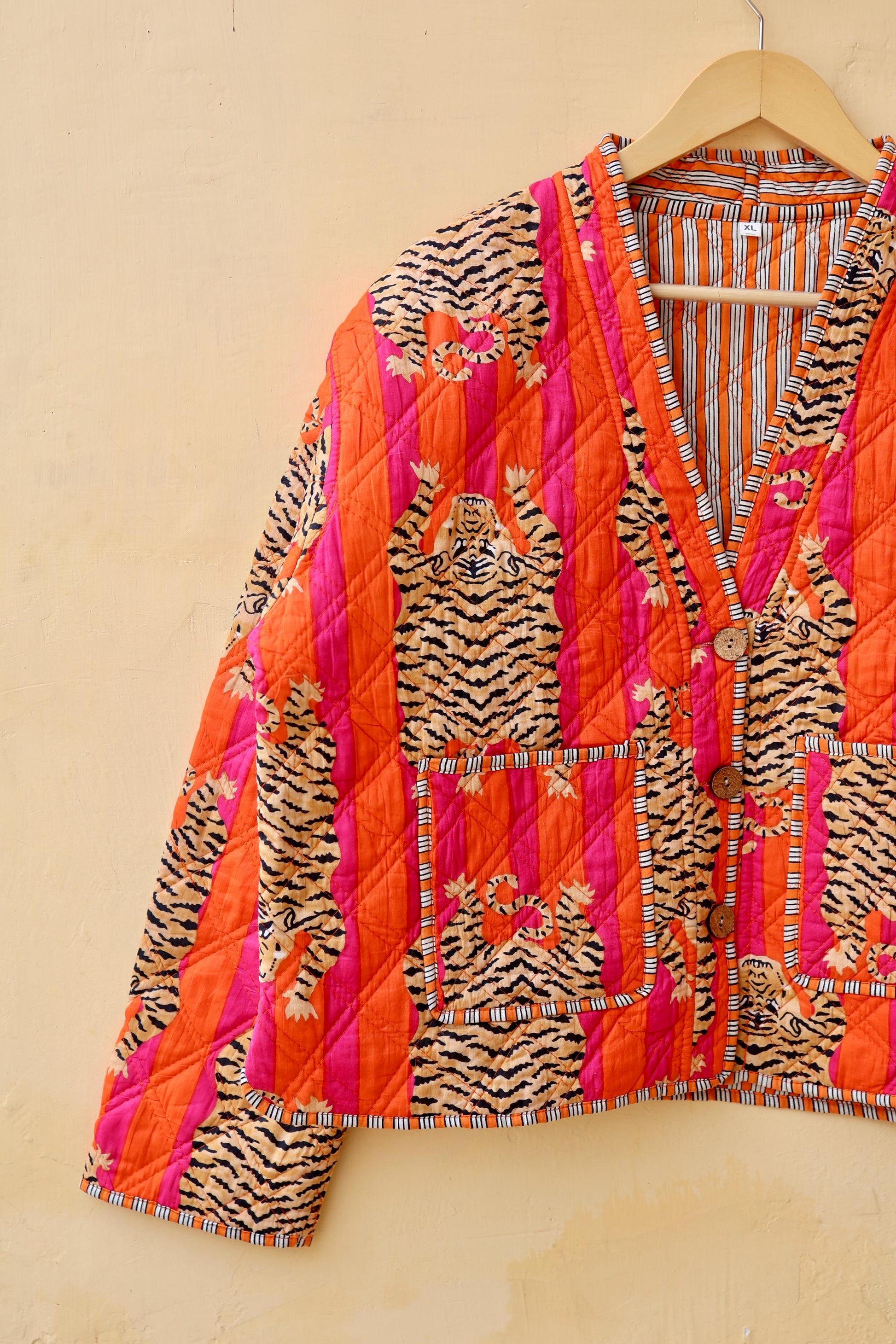 Cotton Quilted Jacket V-Neck New Style Spring Kantha Jacket Hand Block Print Floral Indian Women's Clothing Coat, Bohemian Jacket for Her