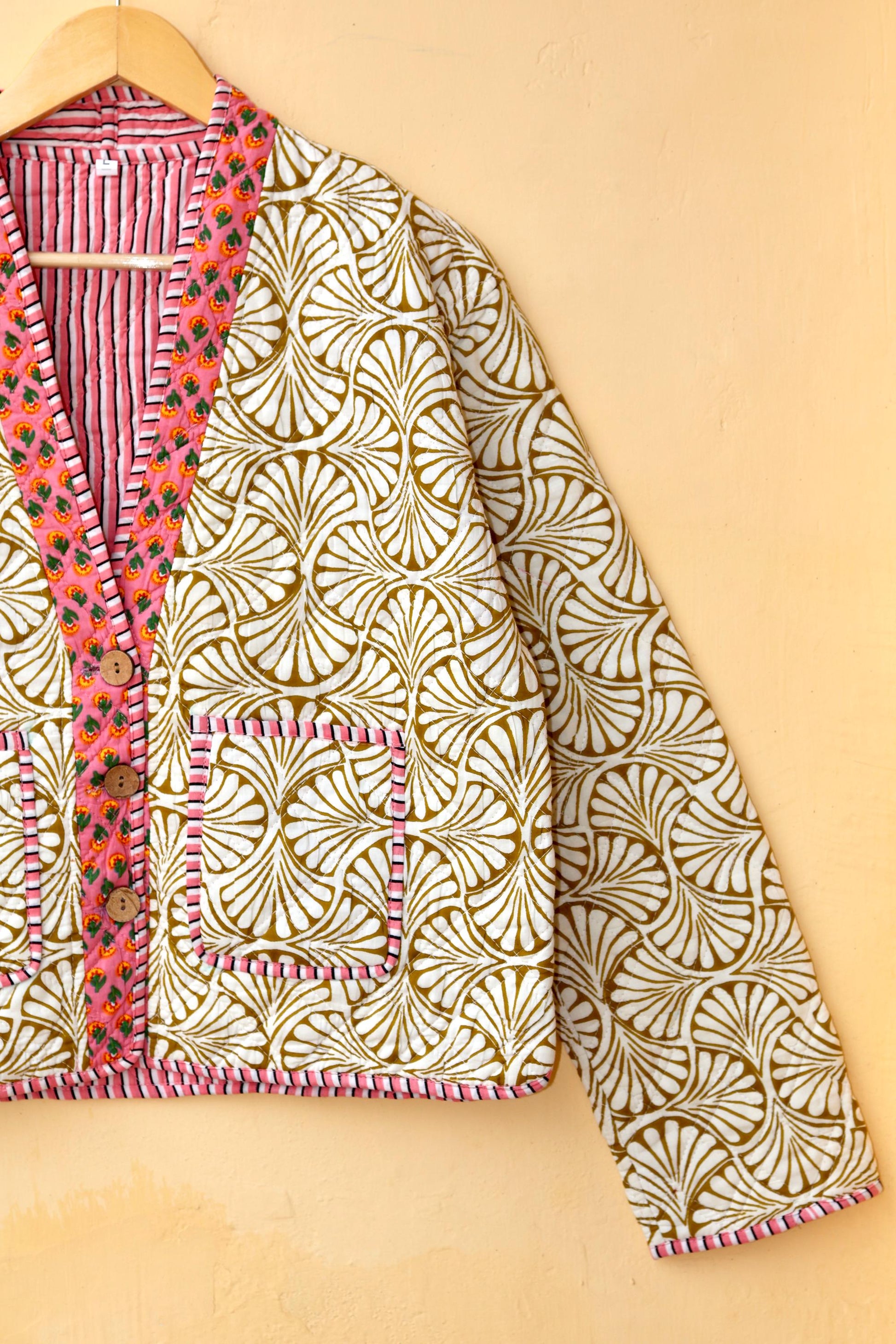Vintage Indian Hand-Block Printed Cotton Kantha Floral Quilted Jacket, Women's Reversible Clothing Spring Kimono Jacket Gift for Her