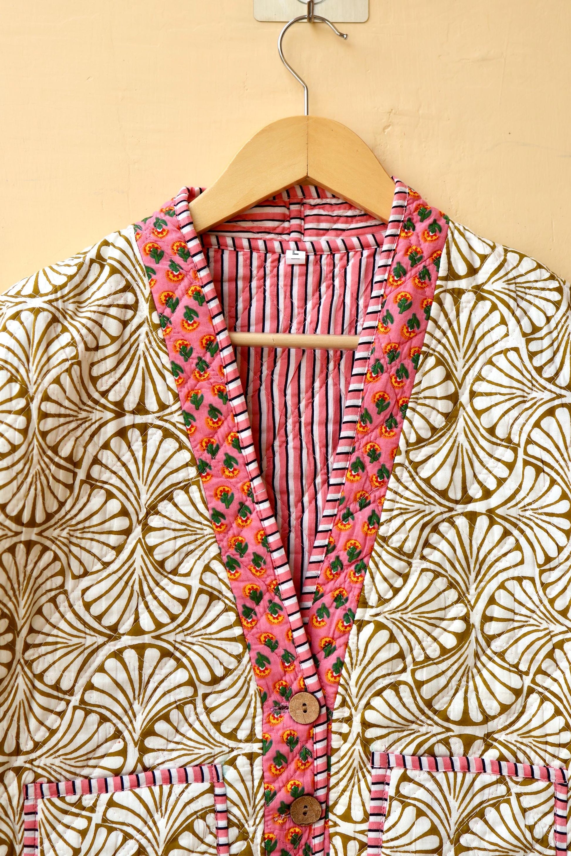 Vintage Indian Hand-Block Printed Cotton Kantha Floral Quilted Jacket, Women's Reversible Clothing Spring Kimono Jacket Gift for Her