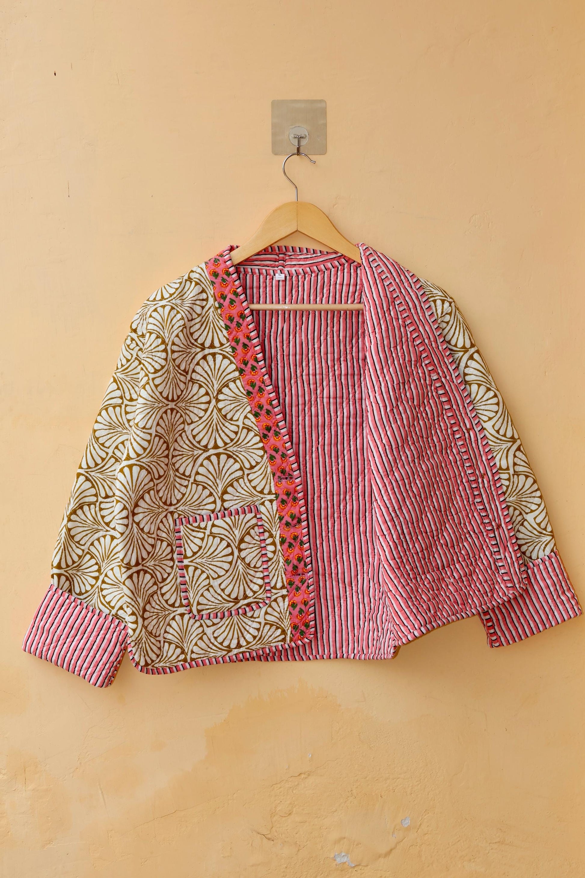 Vintage Indian Hand-Block Printed Cotton Kantha Floral Quilted Jacket, Women's Reversible Clothing Spring Kimono Jacket Gift for Her