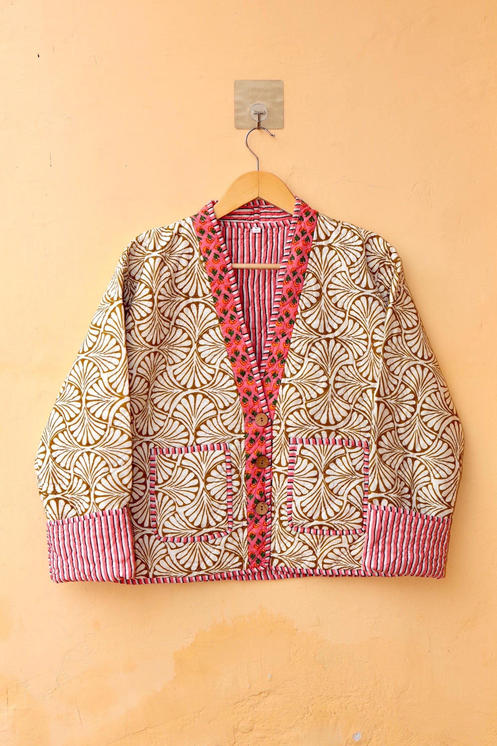 Vintage Indian Hand-Block Printed Cotton Kantha Floral Quilted Jacket, Women's Reversible Clothing Spring Kimono Jacket Gift for Her