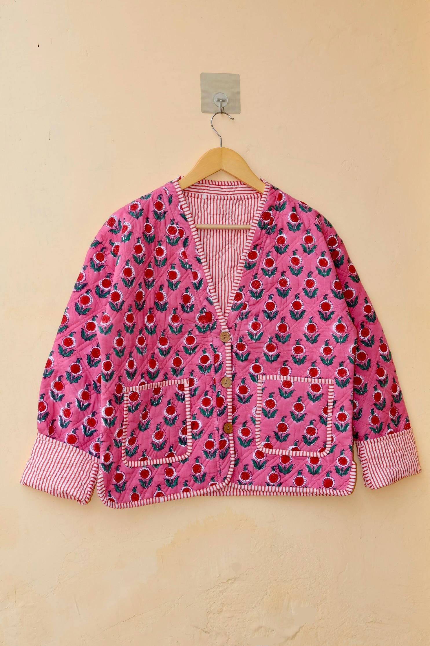 Vintage Handmade Indian Cotton Kantha Patchwork Quilted Jacket & Coat Block print Women's Reversible Clothing Kimono, Spring Fashion Jacket
