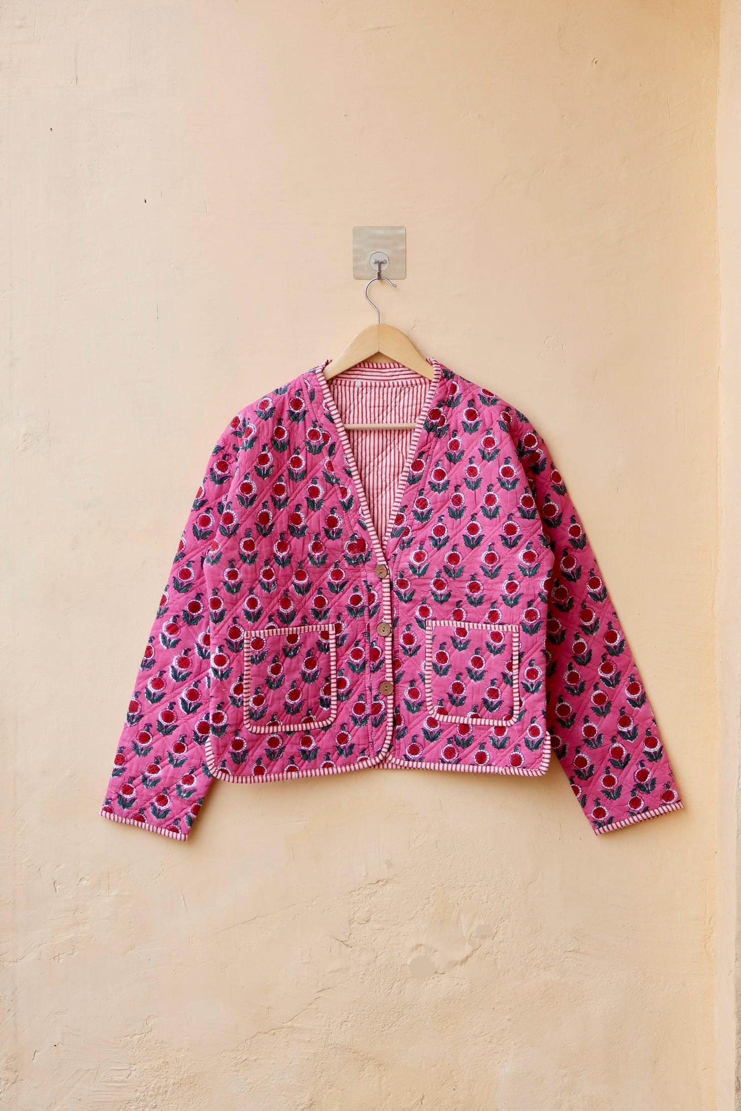 Vintage Handmade Indian Cotton Kantha Patchwork Quilted Jacket & Coat Block print Women's Reversible Clothing Kimono, Spring Fashion Jacket