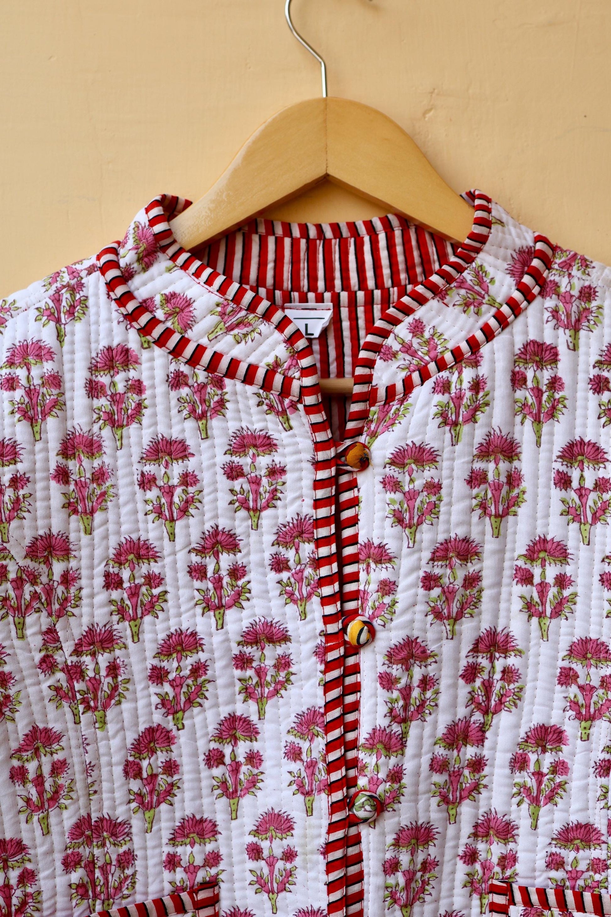 Indian Handmade Cotton Kantha Patchwork Quilted Jacket/Coat Vintage Block print Women's Reversible Clothing Kimono Valentine Gift for Her