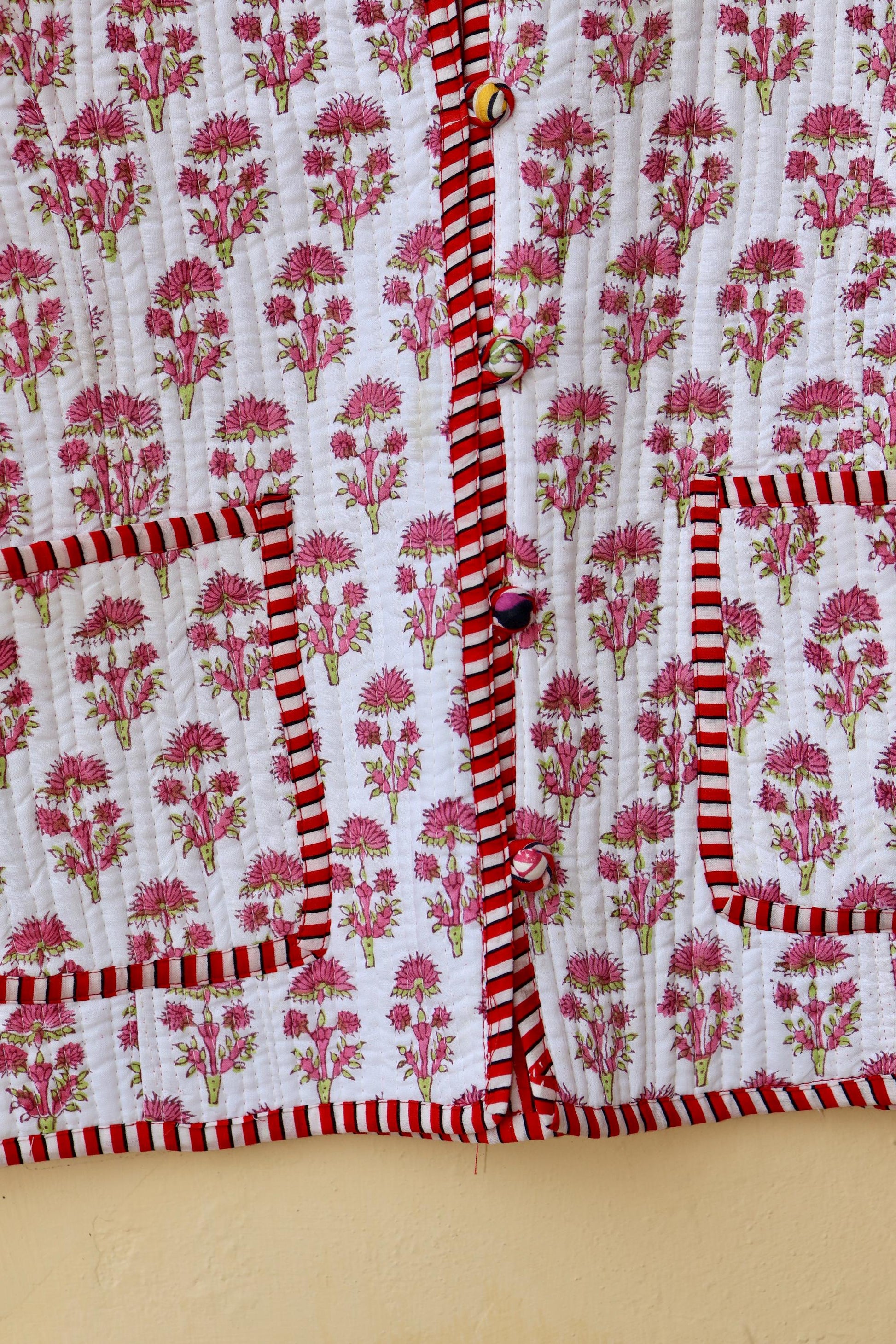 Indian Handmade Cotton Kantha Patchwork Quilted Jacket/Coat Vintage Block print Women's Reversible Clothing Kimono Valentine Gift for Her