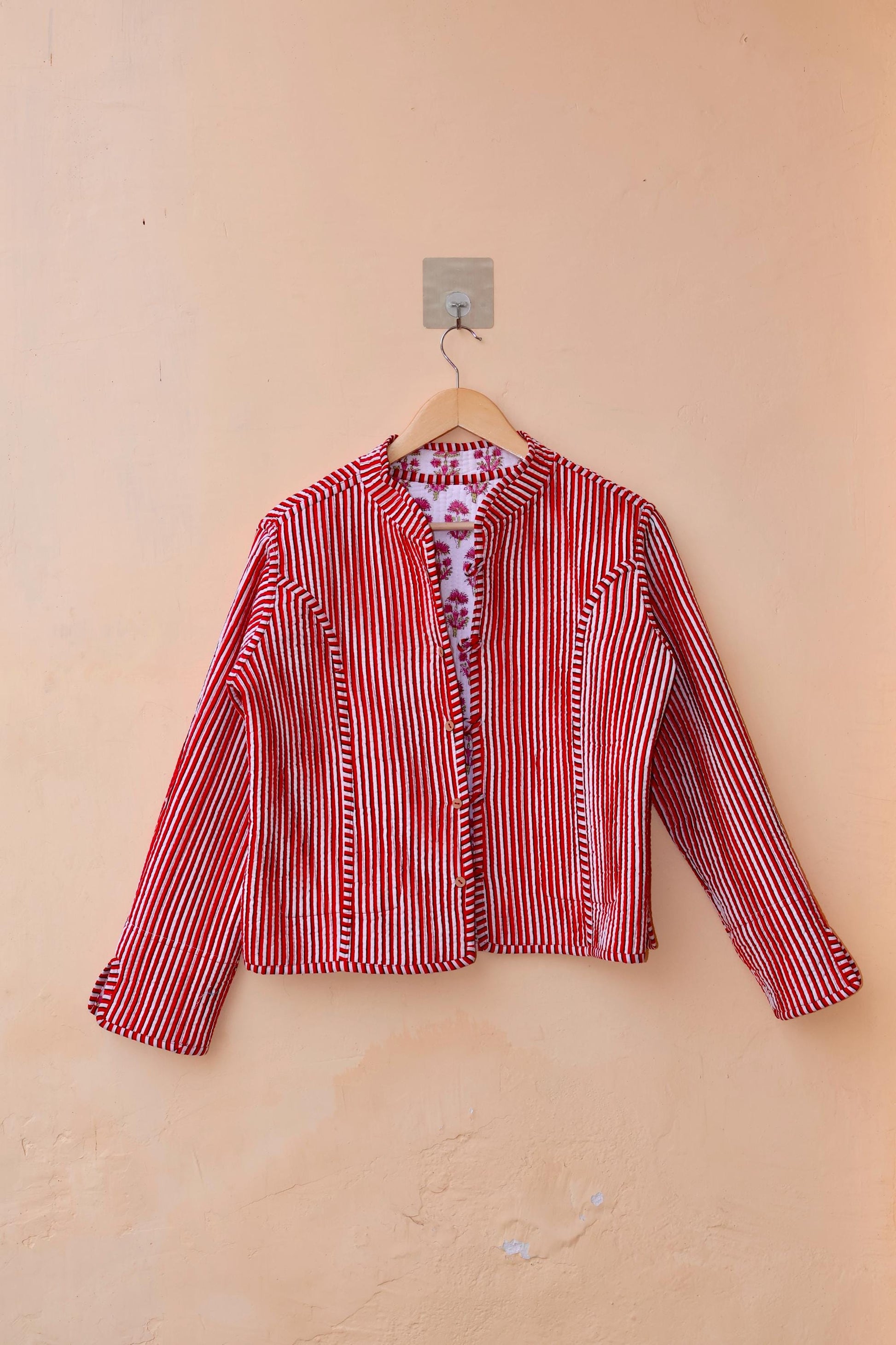 Indian Handmade Cotton Kantha Patchwork Quilted Jacket/Coat Vintage Block print Women's Reversible Clothing Kimono Valentine Gift for Her