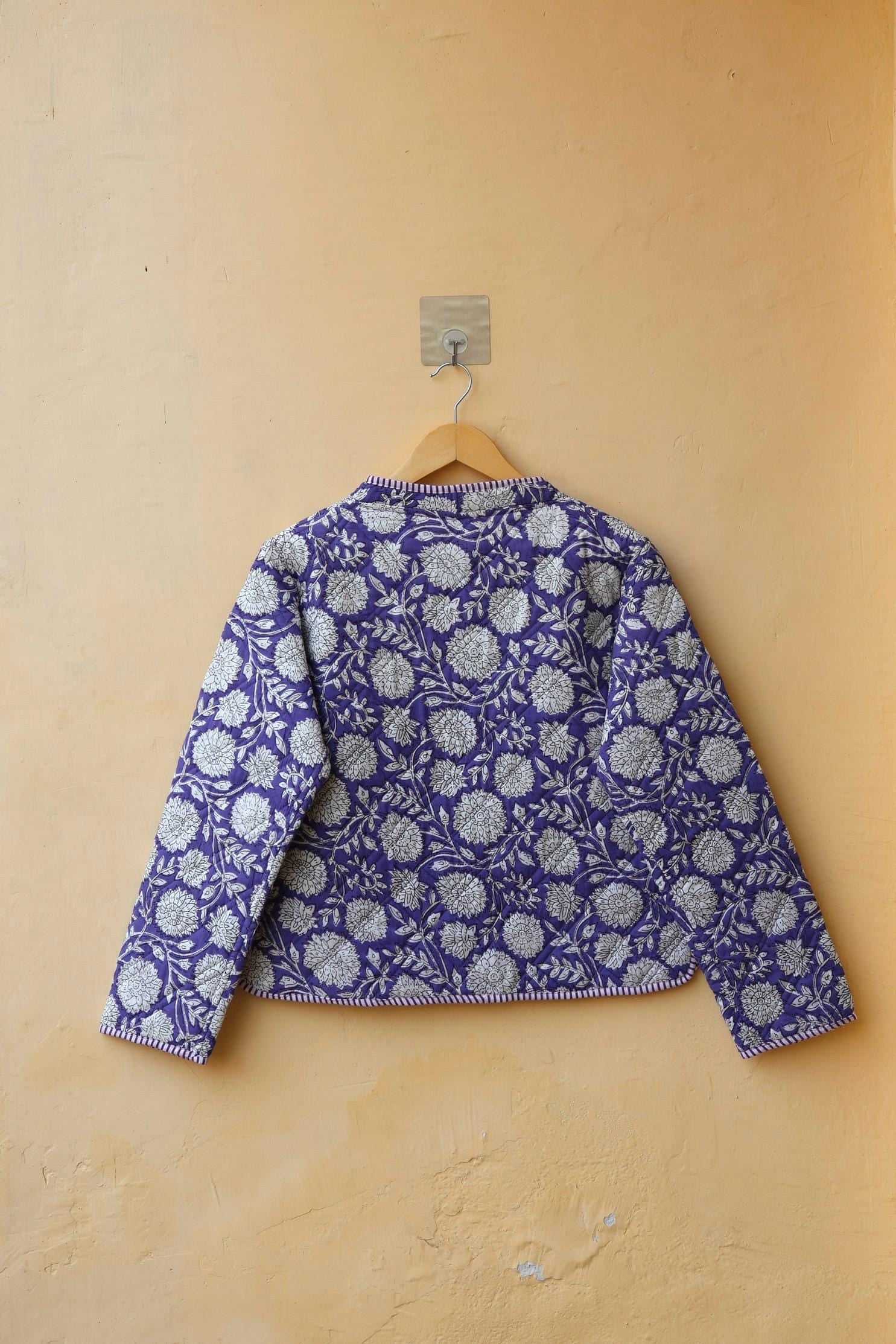 Handmade Cotton Quilted Jacket - Cozy Winter Outerwear Reversible Kantha V-Neck Coat Boho Hand Block Short Jacket, Valentine Gift for her