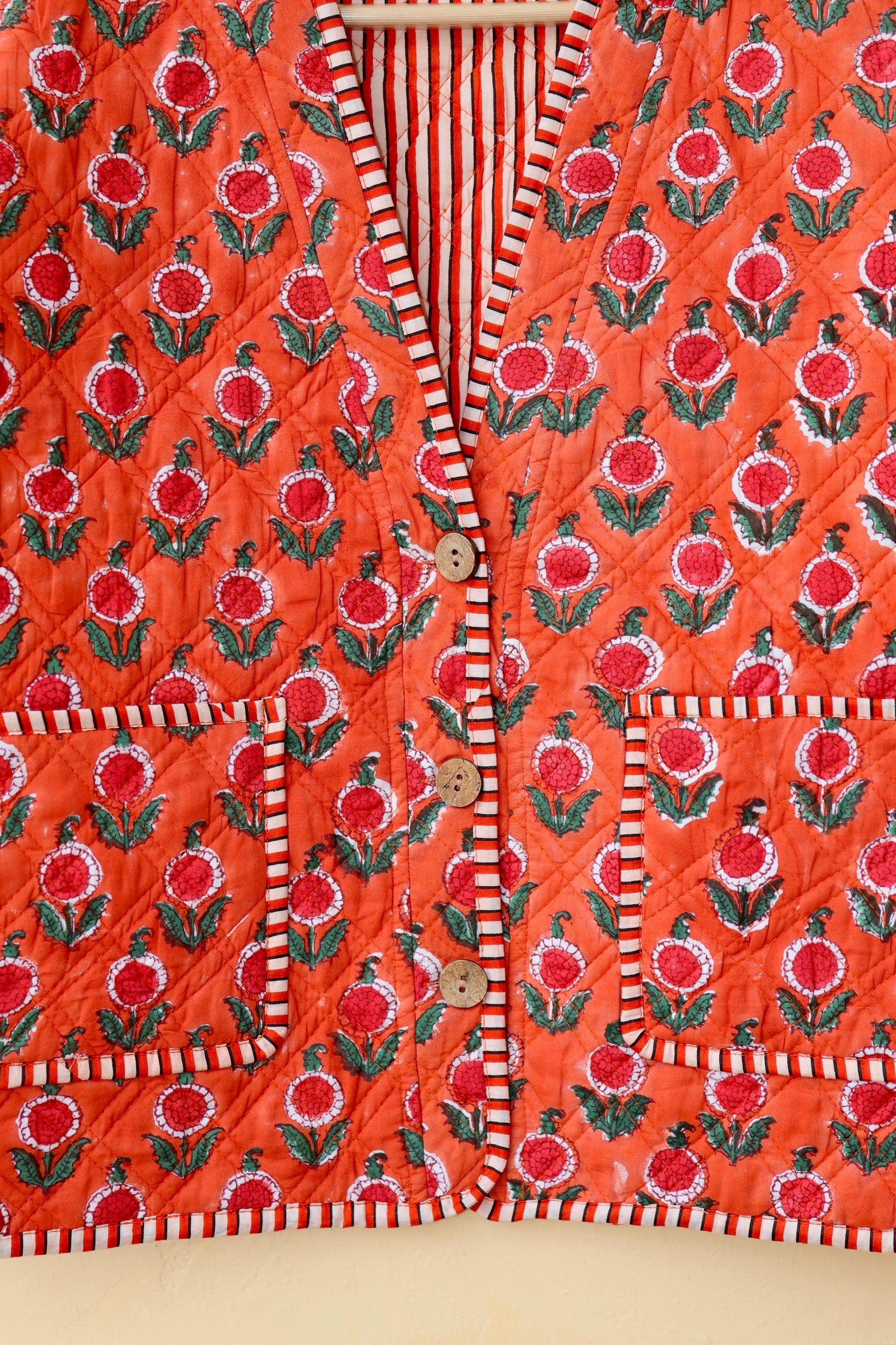 Vintage Indian Hand-Block Printed Cotton Kantha Patchwork Quilted Jacket, Women's Reversible Clothing Spring Kimono Jacket Gift for Her