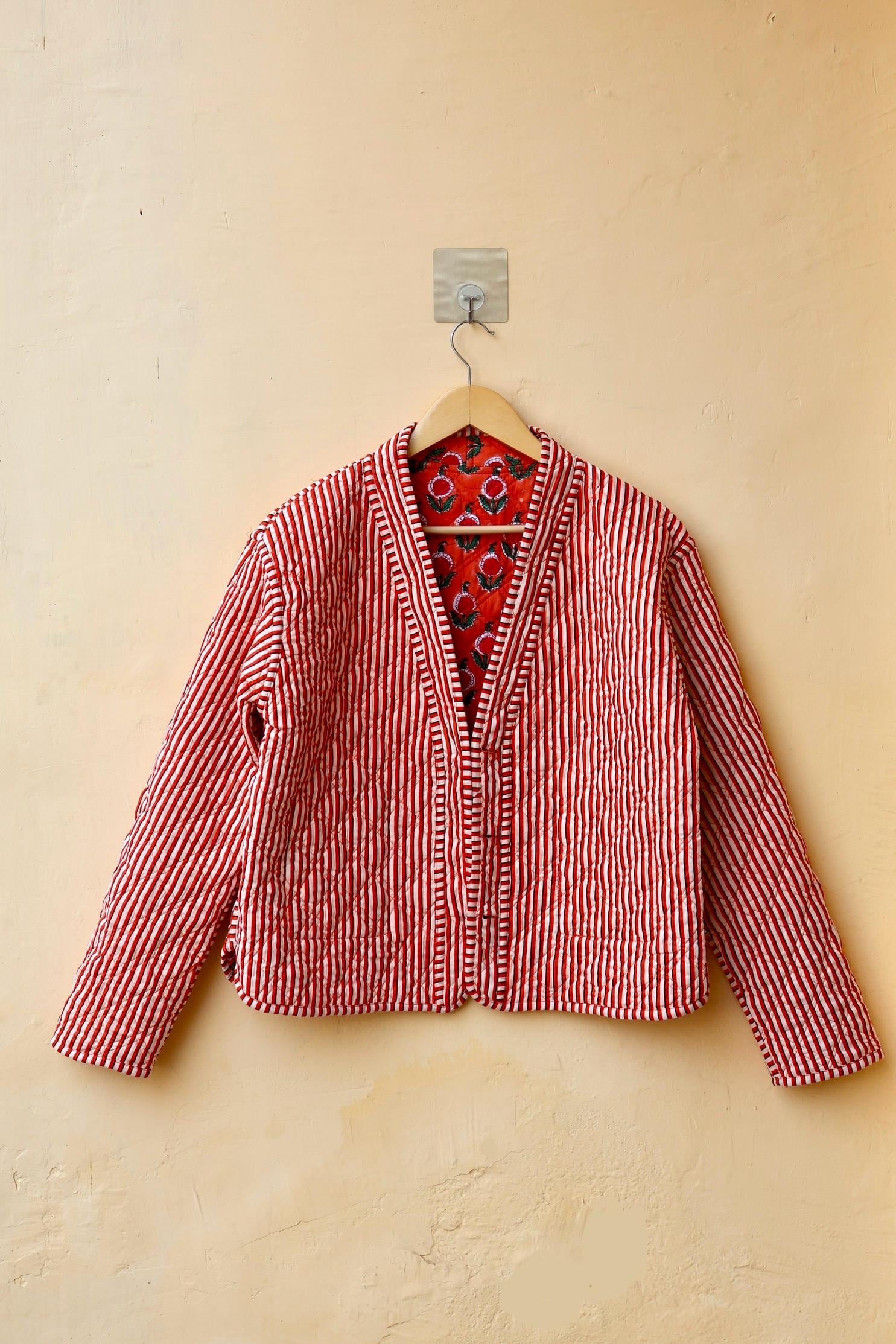 Vintage Indian Hand-Block Printed Cotton Kantha Patchwork Quilted Jacket, Women's Reversible Clothing Spring Kimono Jacket Gift for Her