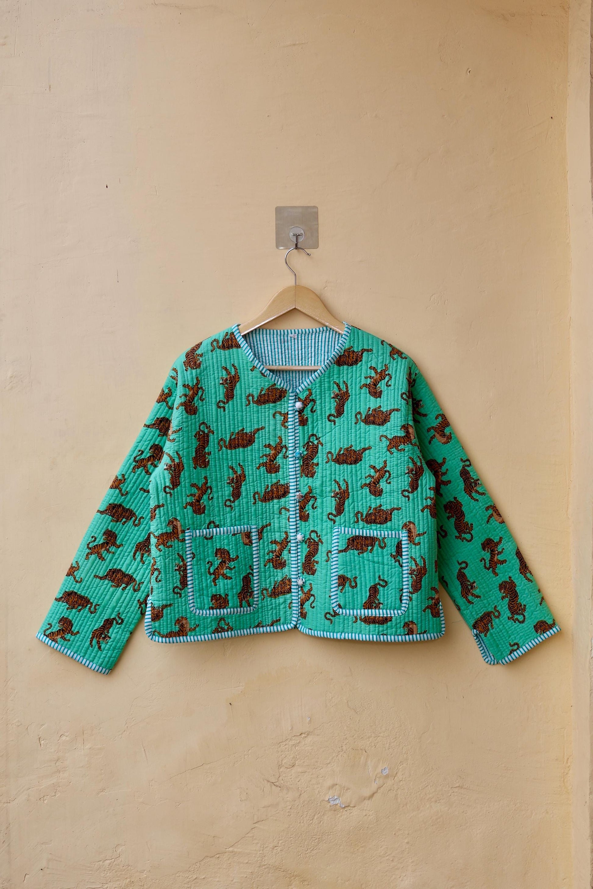 Cotton Handmade Kantha Jacket, Womens Clothing Quilted Reversible Coat, Kimono Indian Hand Printed Vintage Boho Vest Valentines Gift for Her