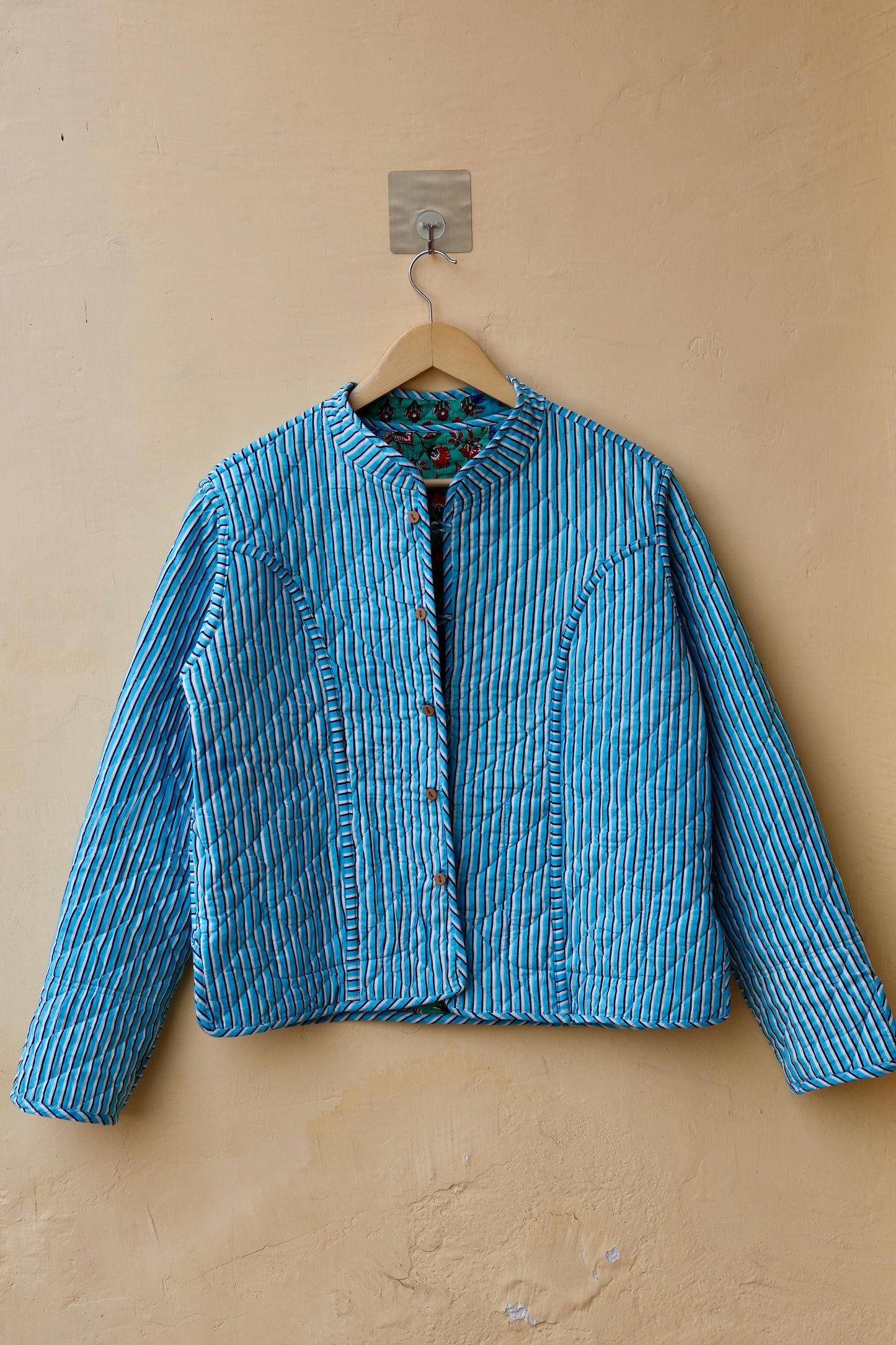 Indian Handmade Cotton Kantha Patchwork Quilted Jacket/Coat Block print Women's Reversible Clothing Kimono Vintage Valentine Gift for Her