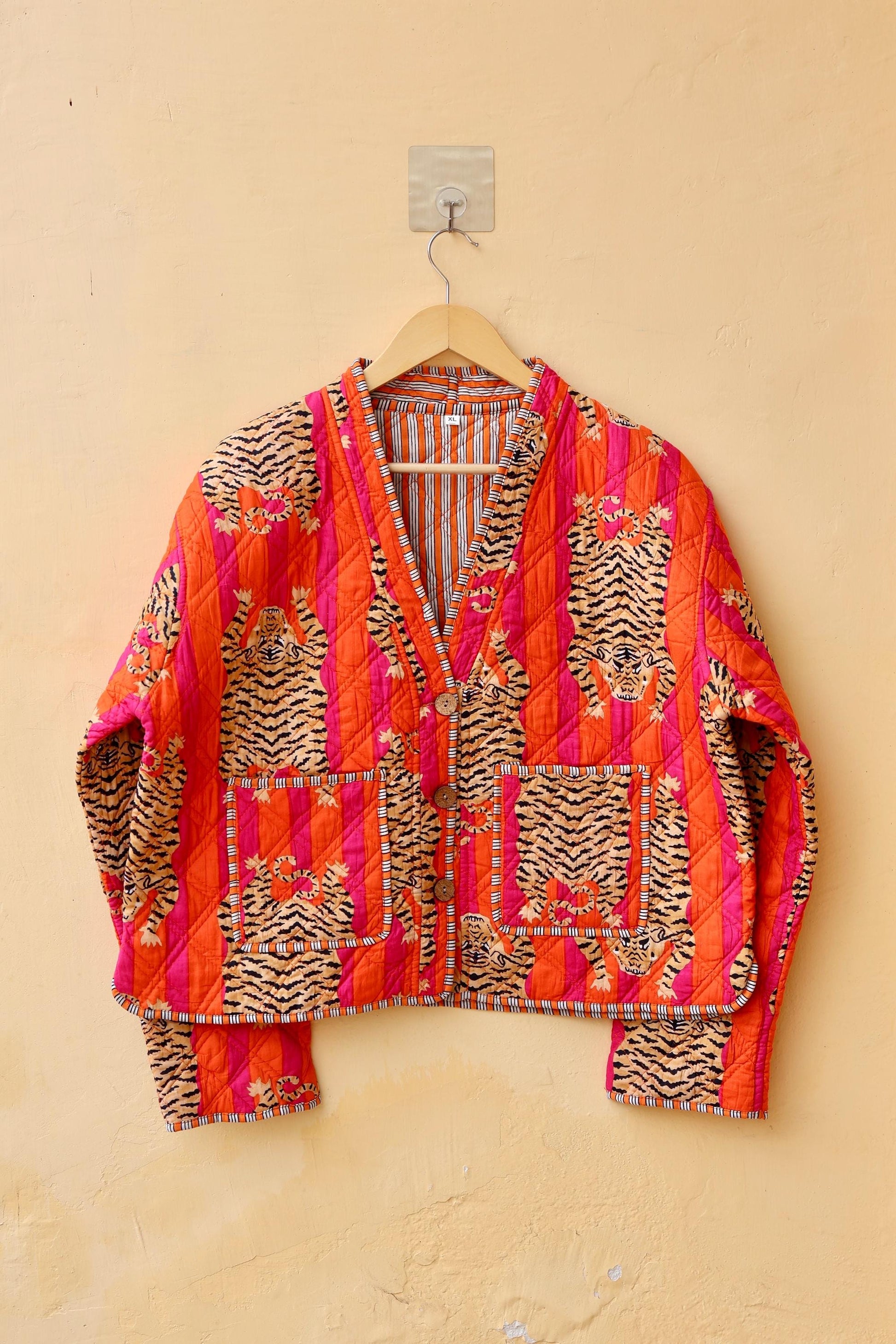 Cotton Quilted Jacket V-Neck New Style Spring Kantha Jacket Hand Block Print Floral Indian Women's Clothing Coat, Bohemian Jacket for Her