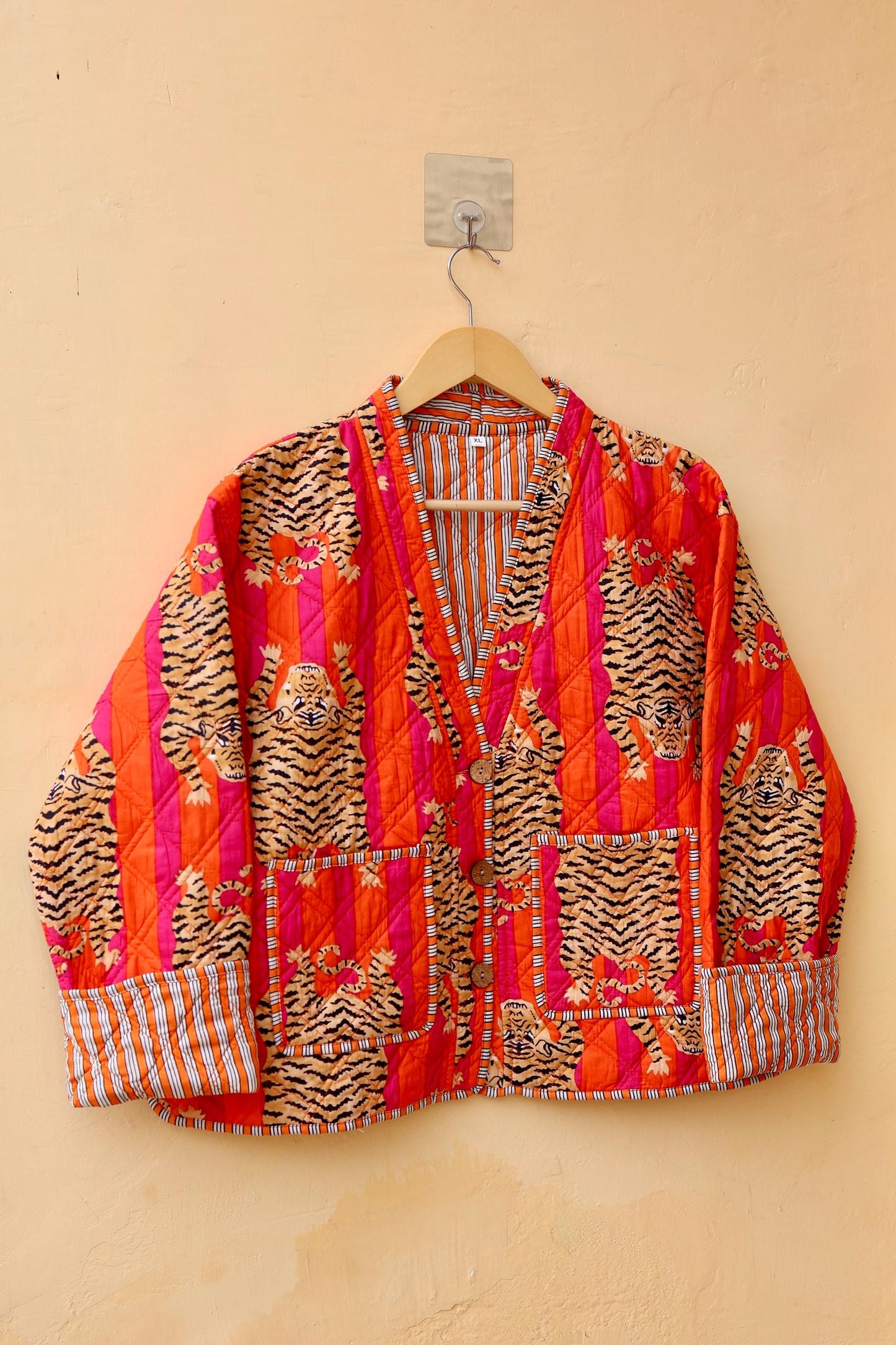 Cotton Quilted Jacket V-Neck New Style Spring Kantha Jacket Hand Block Print Floral Indian Women's Clothing Coat, Bohemian Jacket for Her