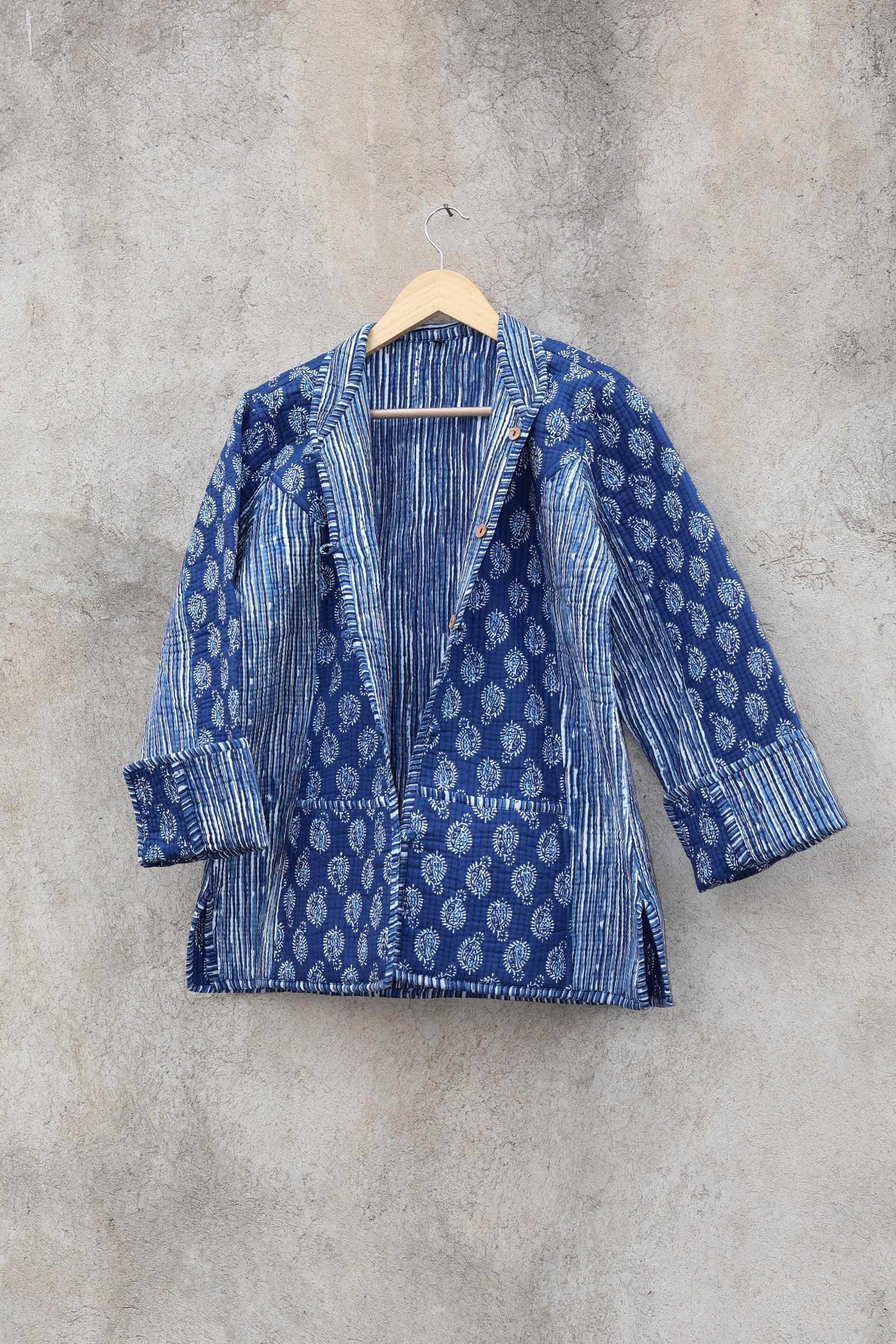 Trendy Cotton Handmade Kantha Quilted Jacket, Reversible Women's Soft Coat, Kimono Indian Vintage Boho Robe, Spring Day Gift for Her
