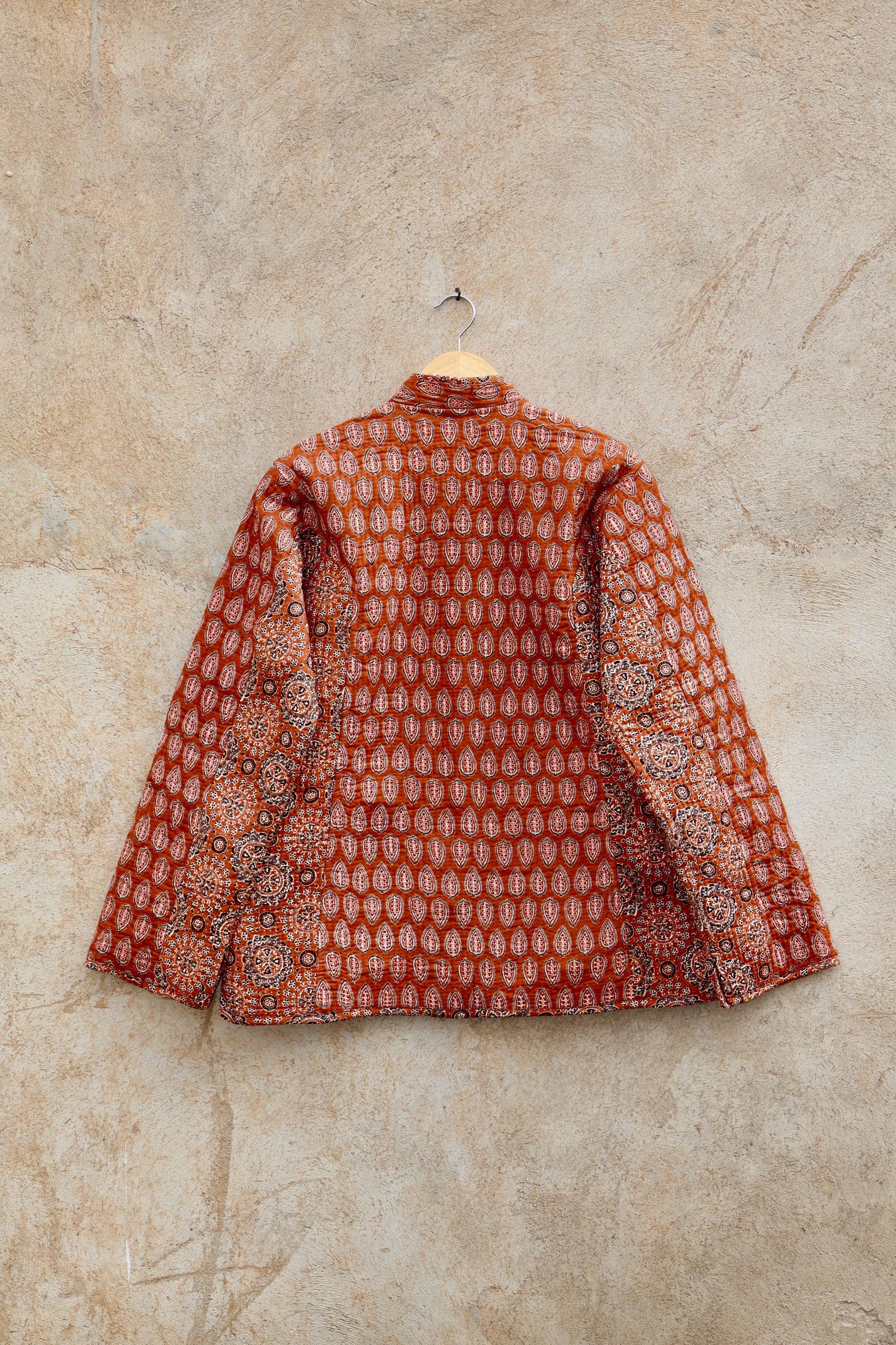 Indian Hand Block Printed Cotton Quilted Jacket, Kantha Kimono Robe, Vintage Boho Kimono Style Women's Coat, Spring Jacket Gift for her