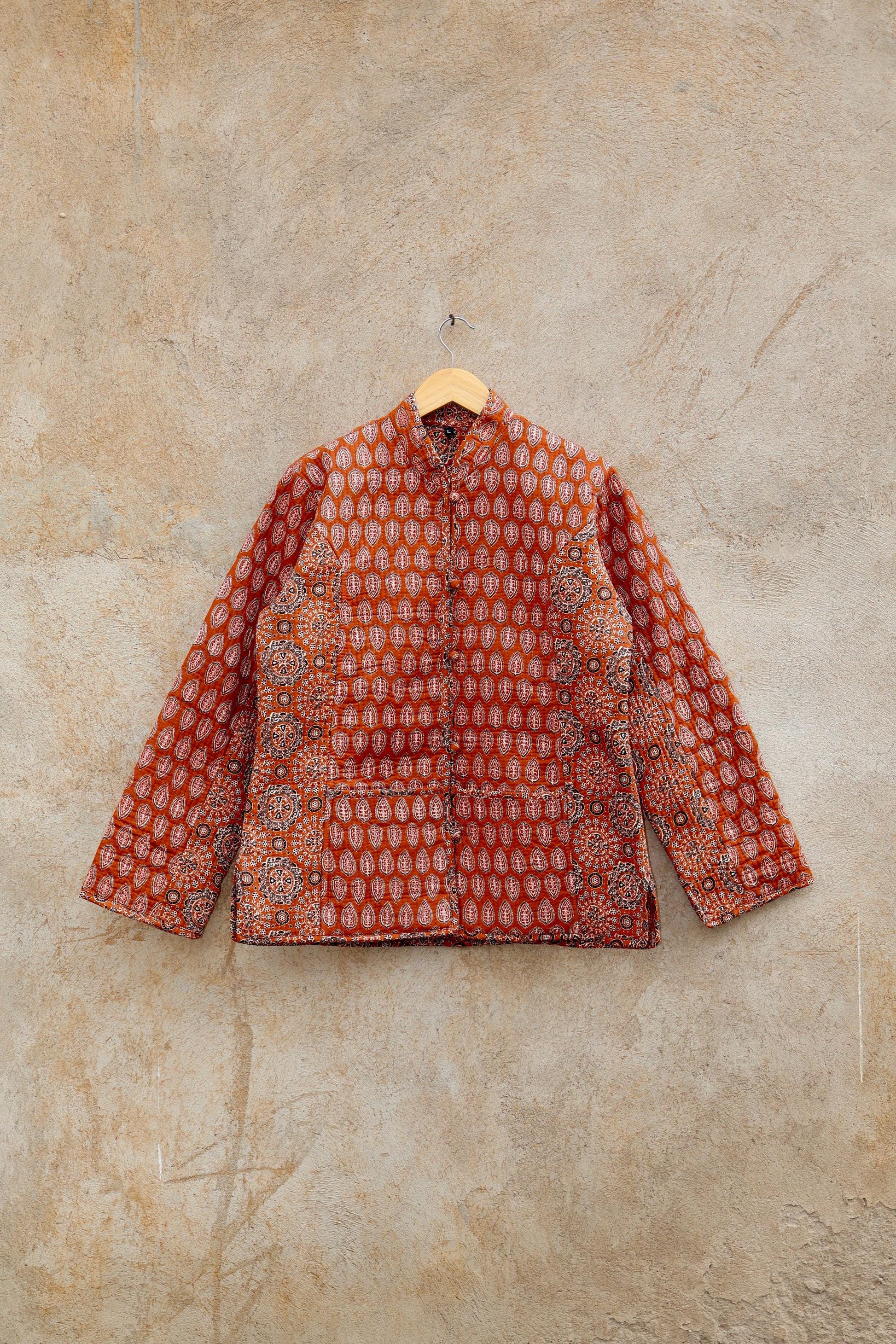 Indian Hand Block Printed Cotton Quilted Jacket, Kantha Kimono Robe, Vintage Boho Kimono Style Women's Coat, Spring Jacket Gift for her