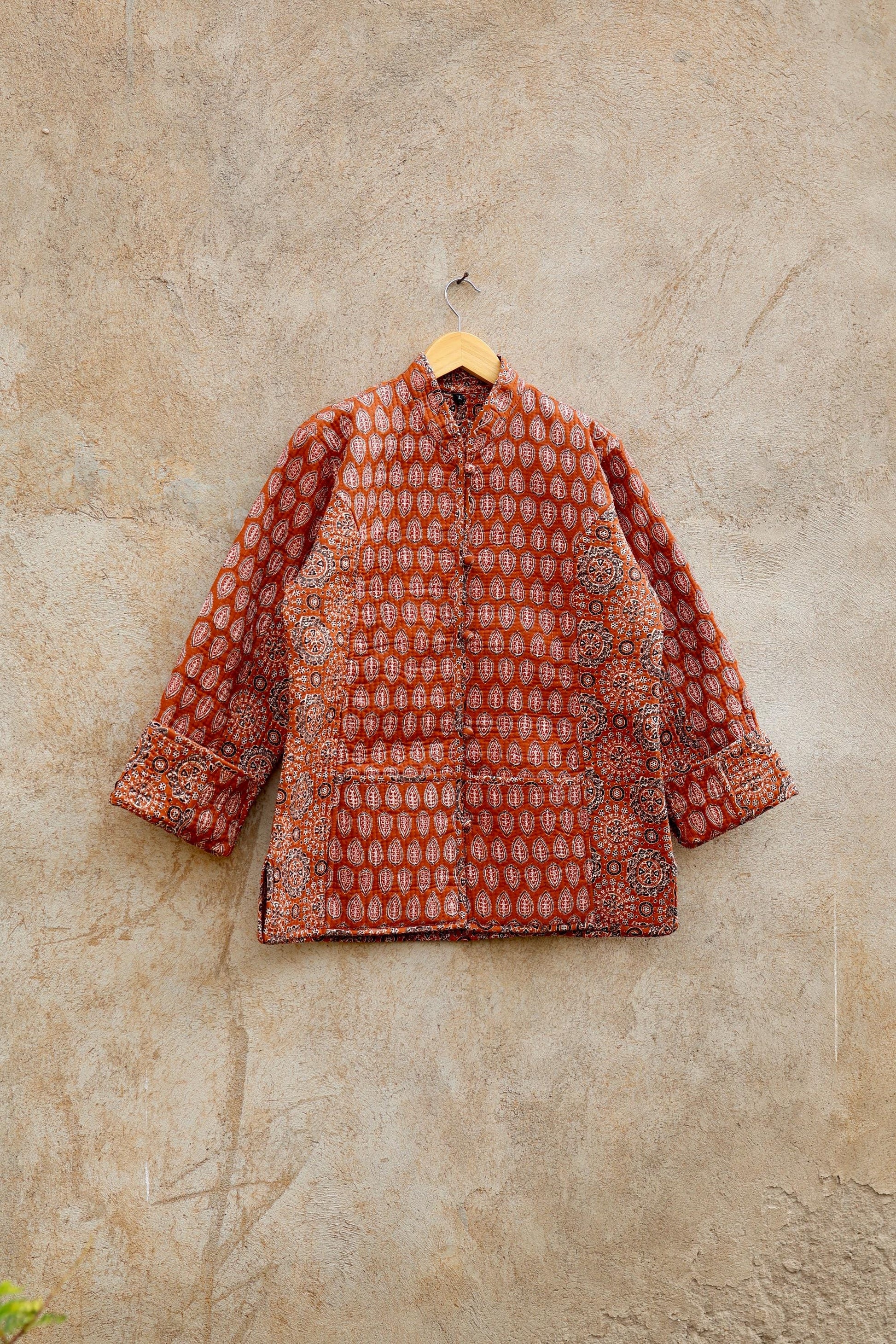 Indian Hand Block Printed Cotton Quilted Jacket, Kantha Kimono Robe, Vintage Boho Kimono Style Women's Coat, Spring Jacket Gift for her