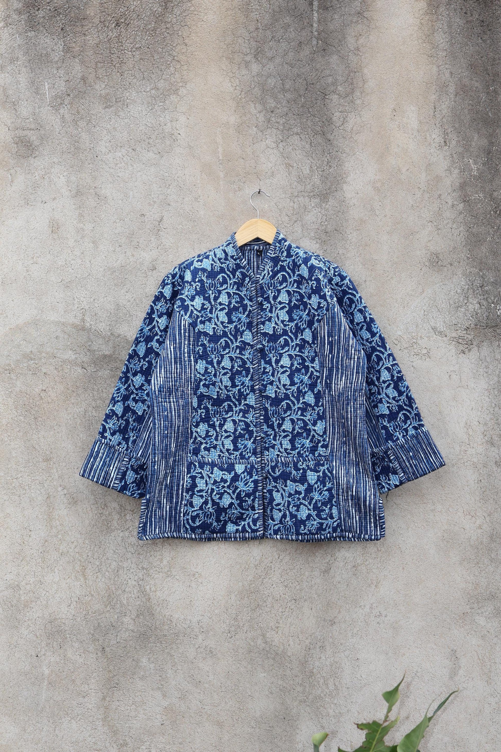 Trendy Cotton Handmade Kantha Quilted Jacket, Reversible Women's Soft Coat, Kimono Indian Vintage Boho Robe, Spring Jacket Gift for Her