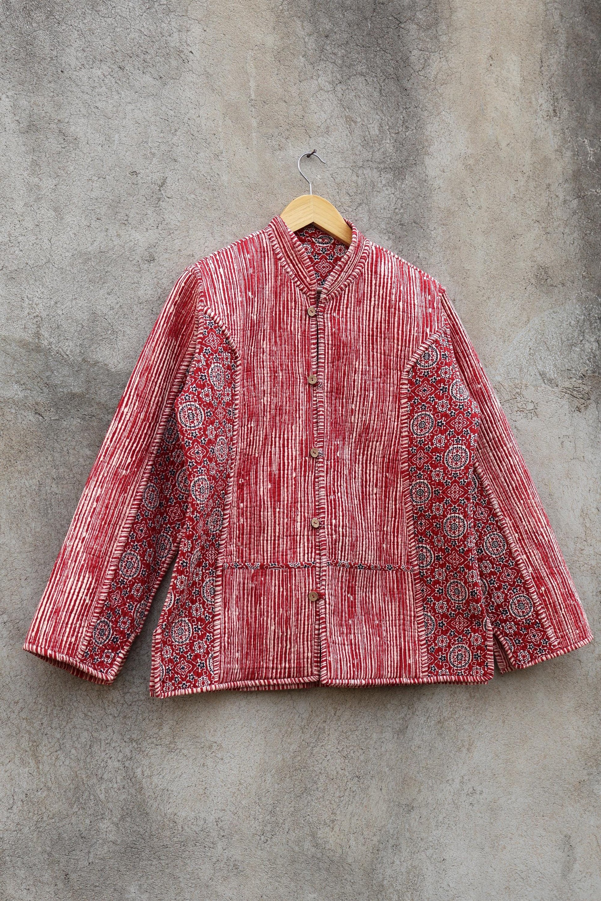 Trendy Cotton Handmade Kantha Quilted Jacket, Reversible Women's Soft Coat, Kimono Indian Vintage Boho Robe, Spring Jacket Gift for Her