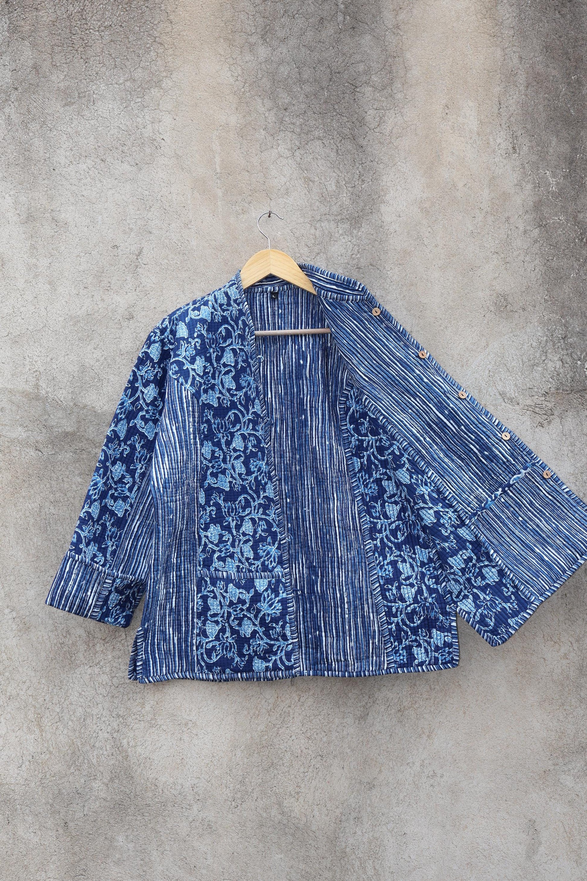 Trendy Cotton Handmade Kantha Quilted Jacket, Reversible Women's Soft Coat, Kimono Indian Vintage Boho Robe, Spring Jacket Gift for Her